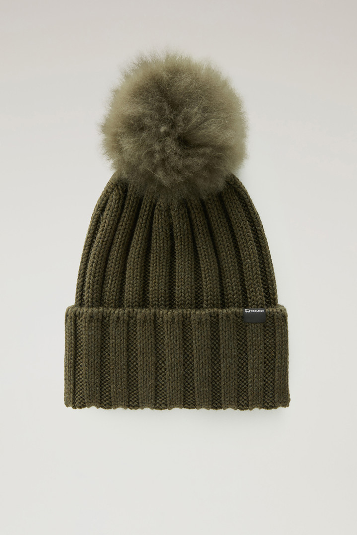 Beanie in Pure Virgin Wool with Cashmere Pom-Pom Green photo 1 | Woolrich