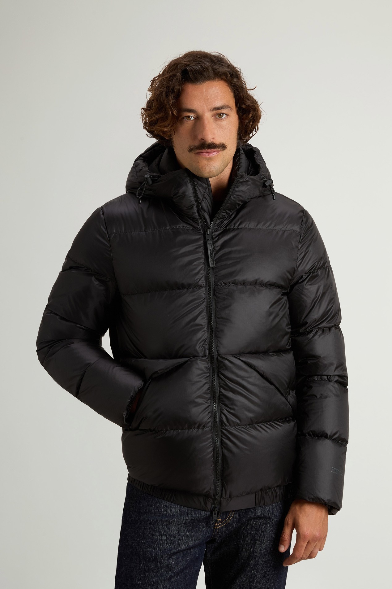 Quilted down jacket in recycled Pertex® Quantum fabric with hood Black photo 1 | Woolrich
