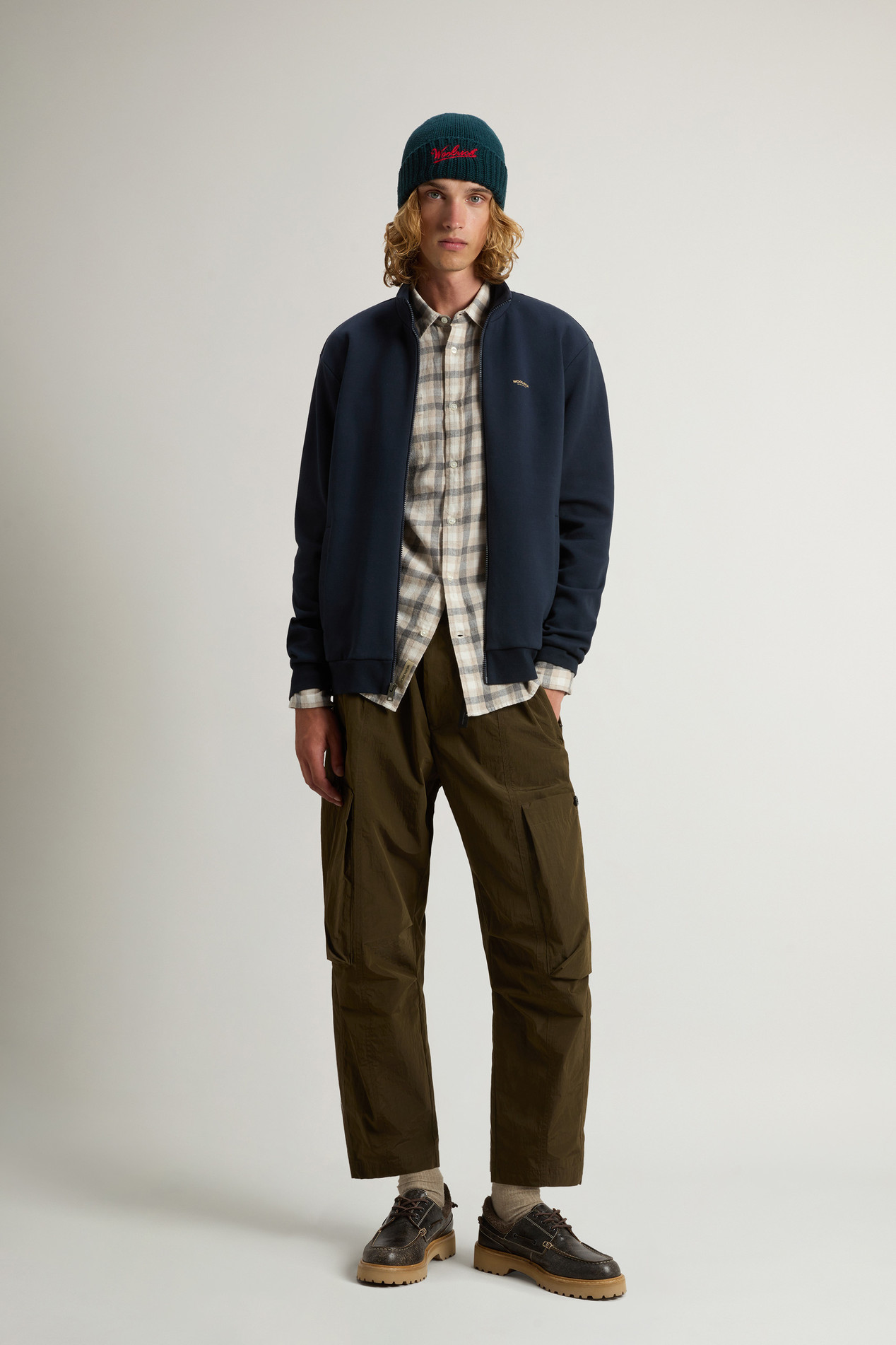 Full-Zip High Neck Sweatshirt in Cotton-Blend Interlock with Logo Blue photo 2 | Woolrich