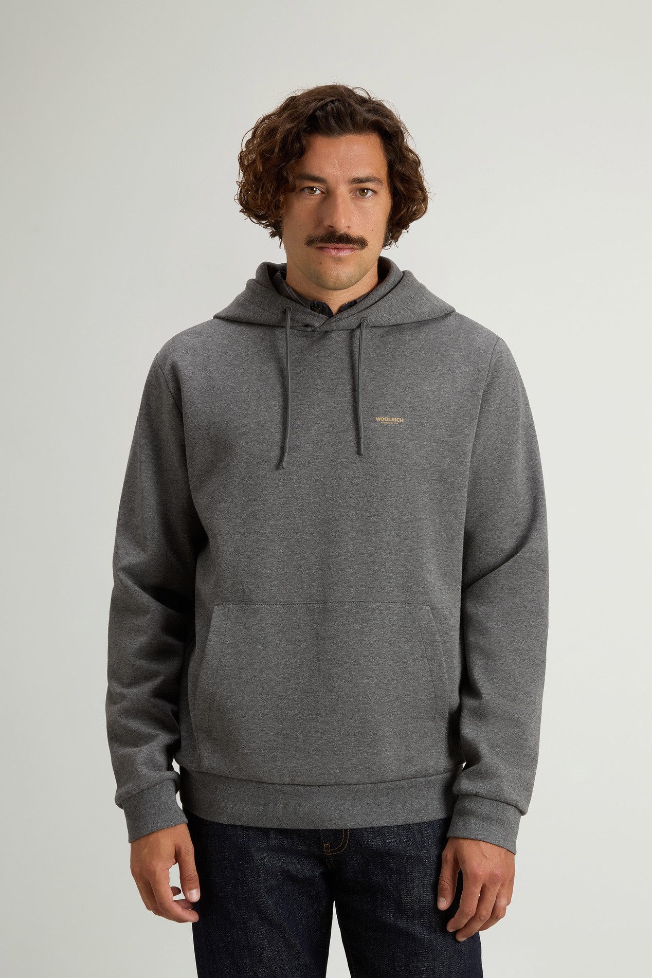 Hooded Sweatshirt in Cotton-Blend Interlock Gray photo 1 | Woolrich