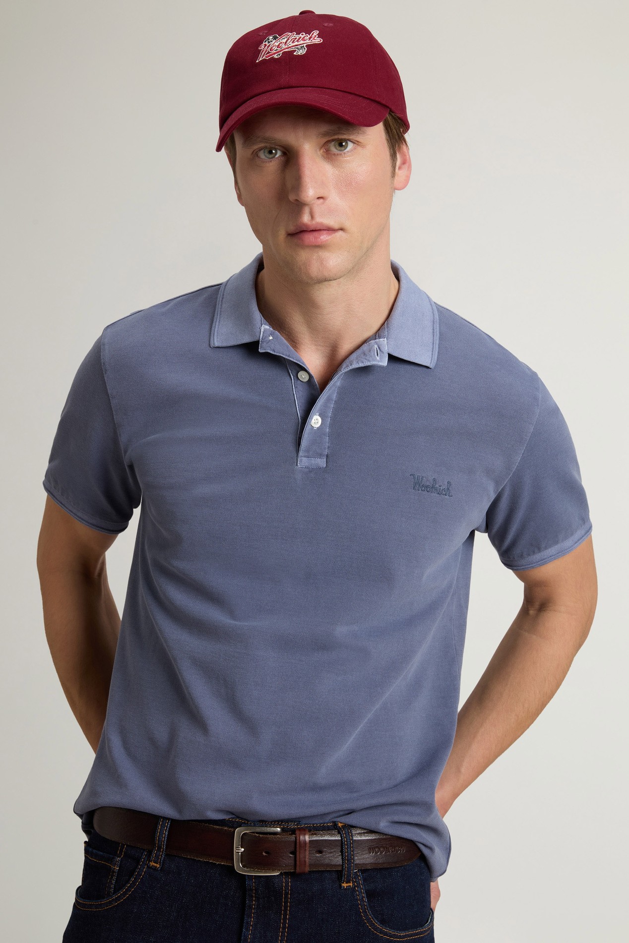 Garment-Dyed Mackinack Polo in Stretch Cotton Piquet Blue photo 4 | Woolrich