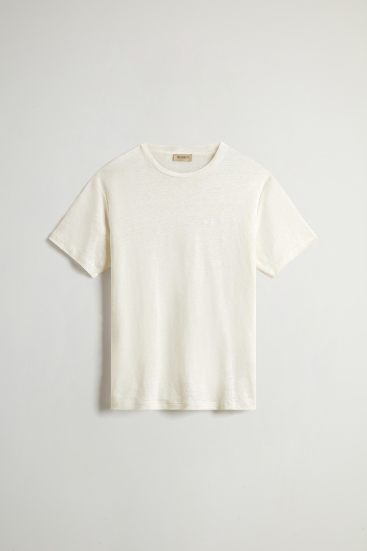 Pure Linen T-Shirt with Embroidered Logo White photo 1 | Woolrich