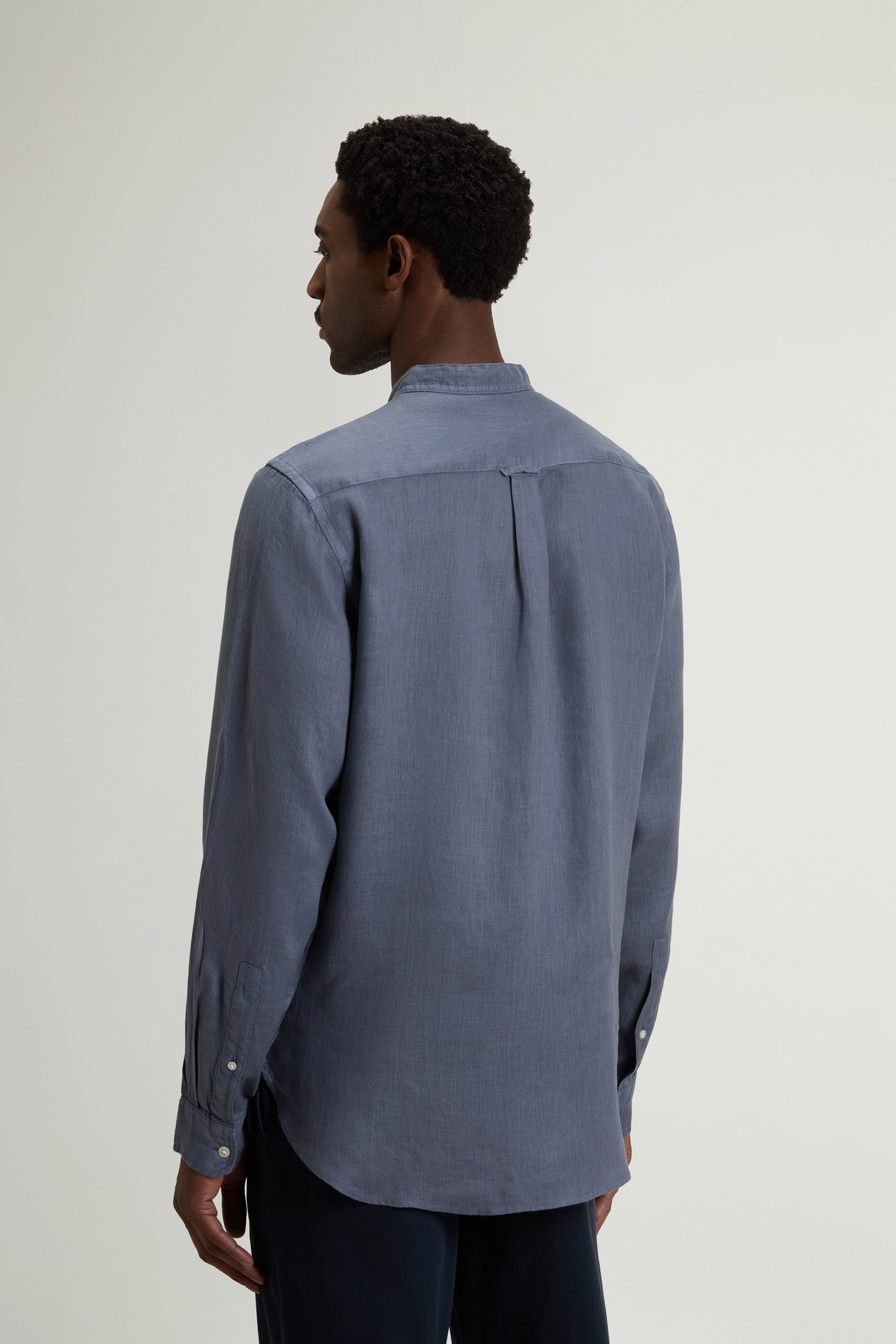 BAND COLLAR LINEN SHIRT Blue photo 3 | Woolrich