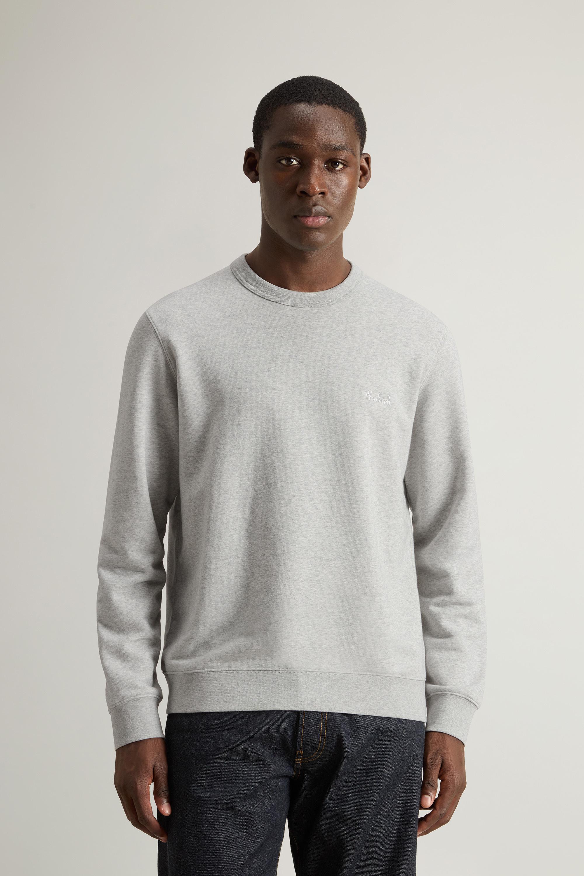 Crewneck Cotton Fleece Sweatshirt with Embroidered Logo Gray photo 1 | Woolrich