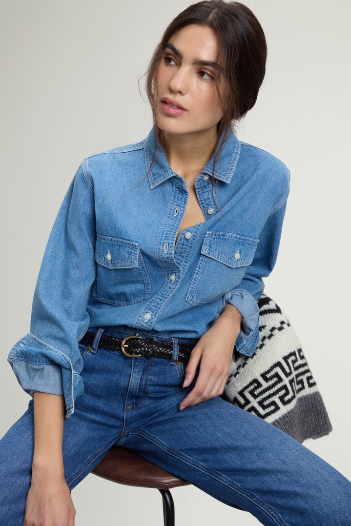 Shirt in Lightweight Pure Cotton Denim Blue photo 4 | Woolrich