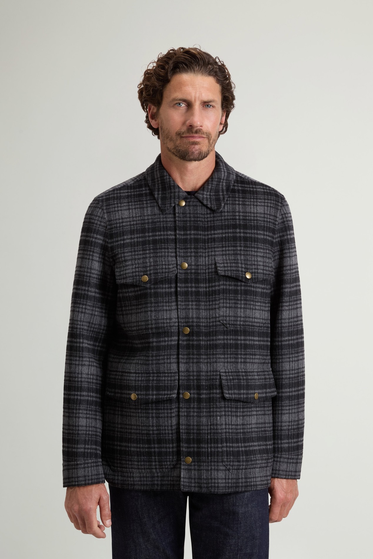 Checked Overshirt in Wool Blend Gray photo 1 | Woolrich