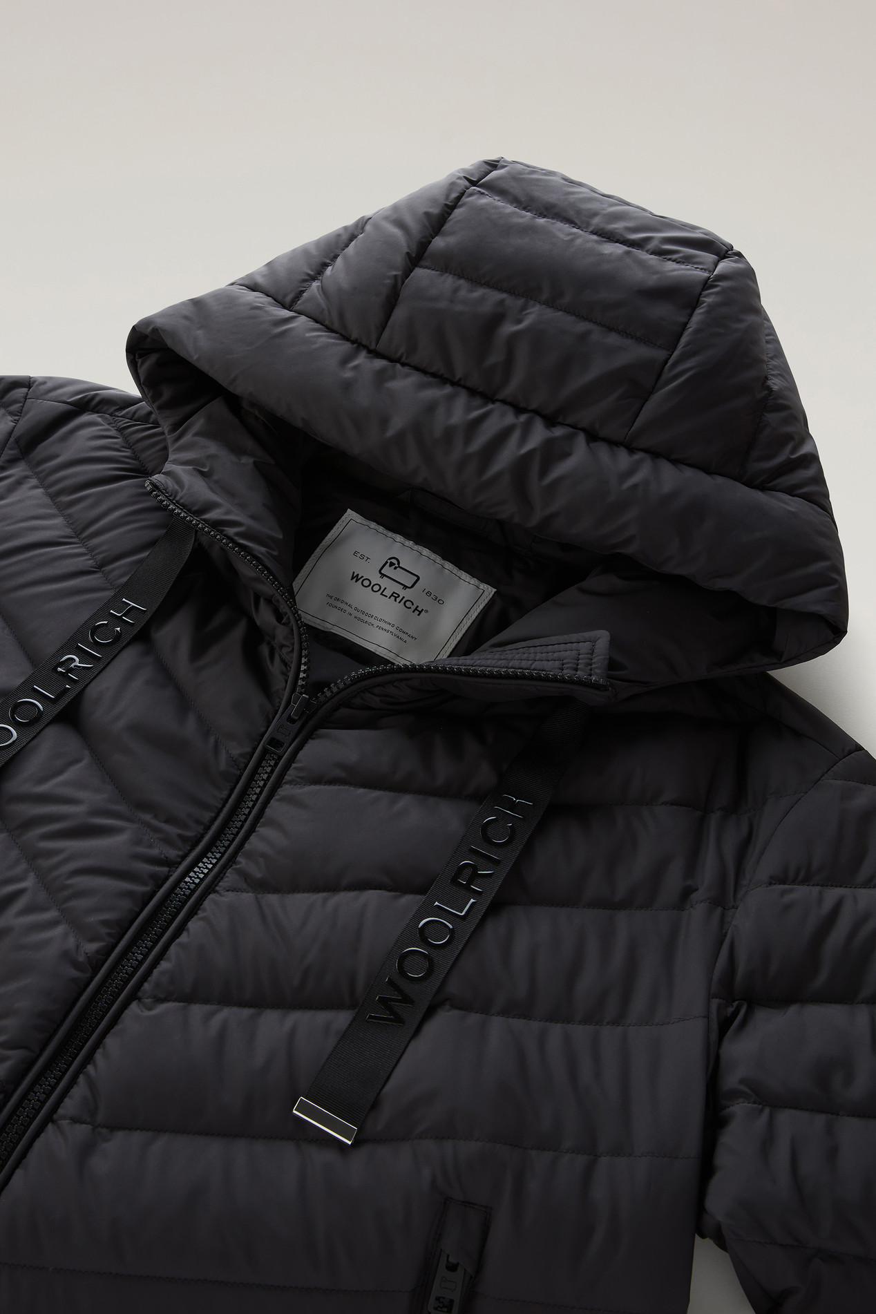 Microfibre Jacket with Chevron Quilting and Hood Black photo 2 | Woolrich