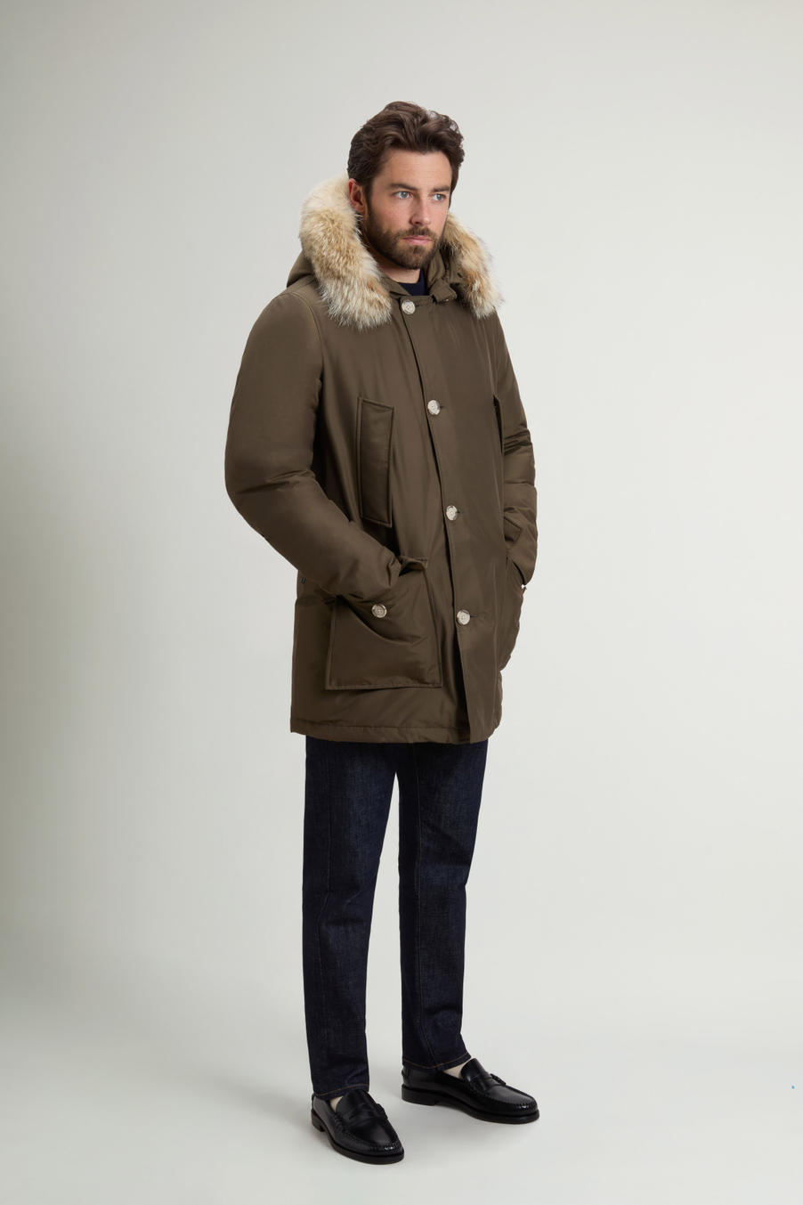 Arctic Parka in Ramar Cloth with Detachable Fur Trim Green photo 1 | Woolrich