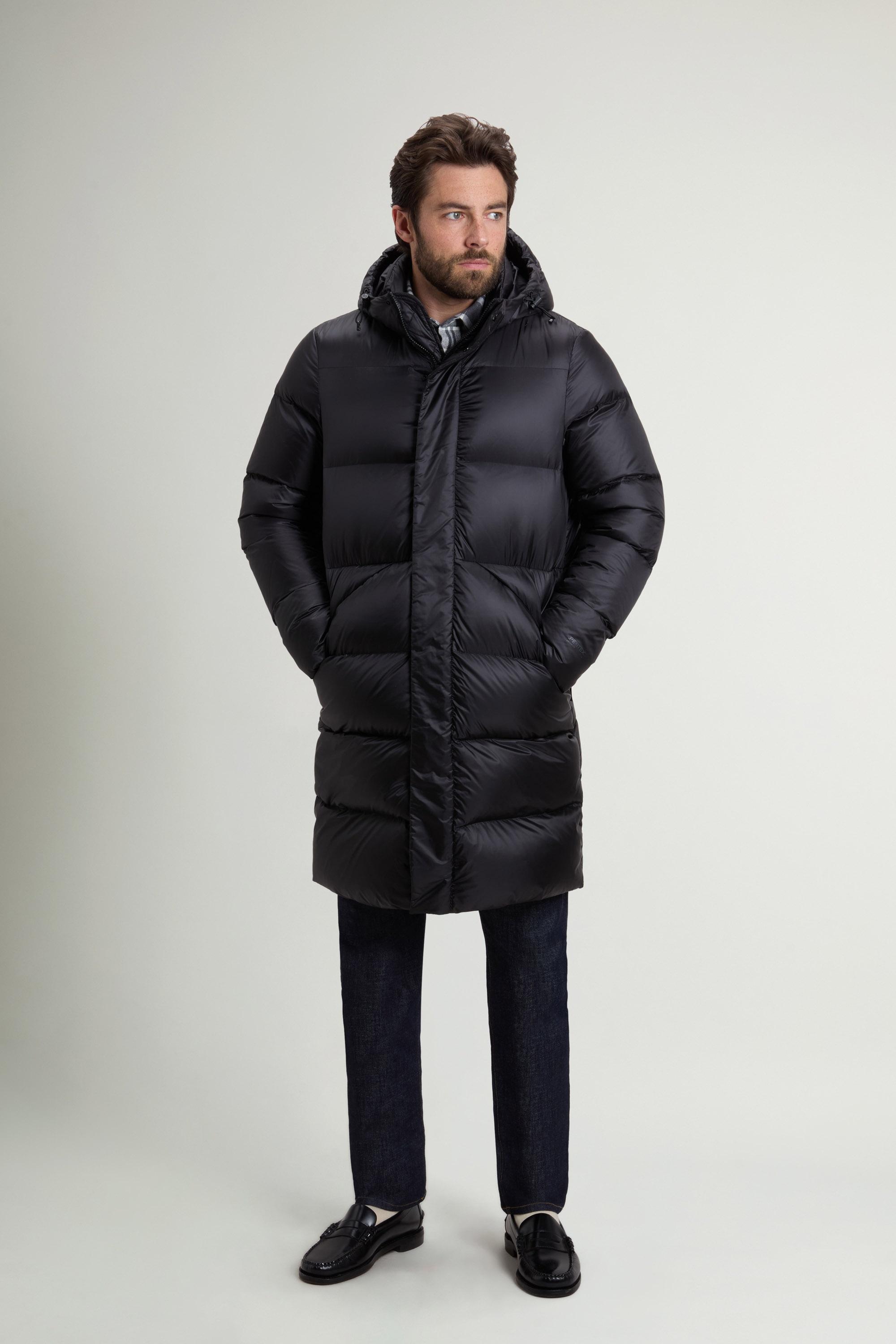 Long quilted jacket in recycled Pertex® Quantum fabric with hood Black photo 1 | Woolrich