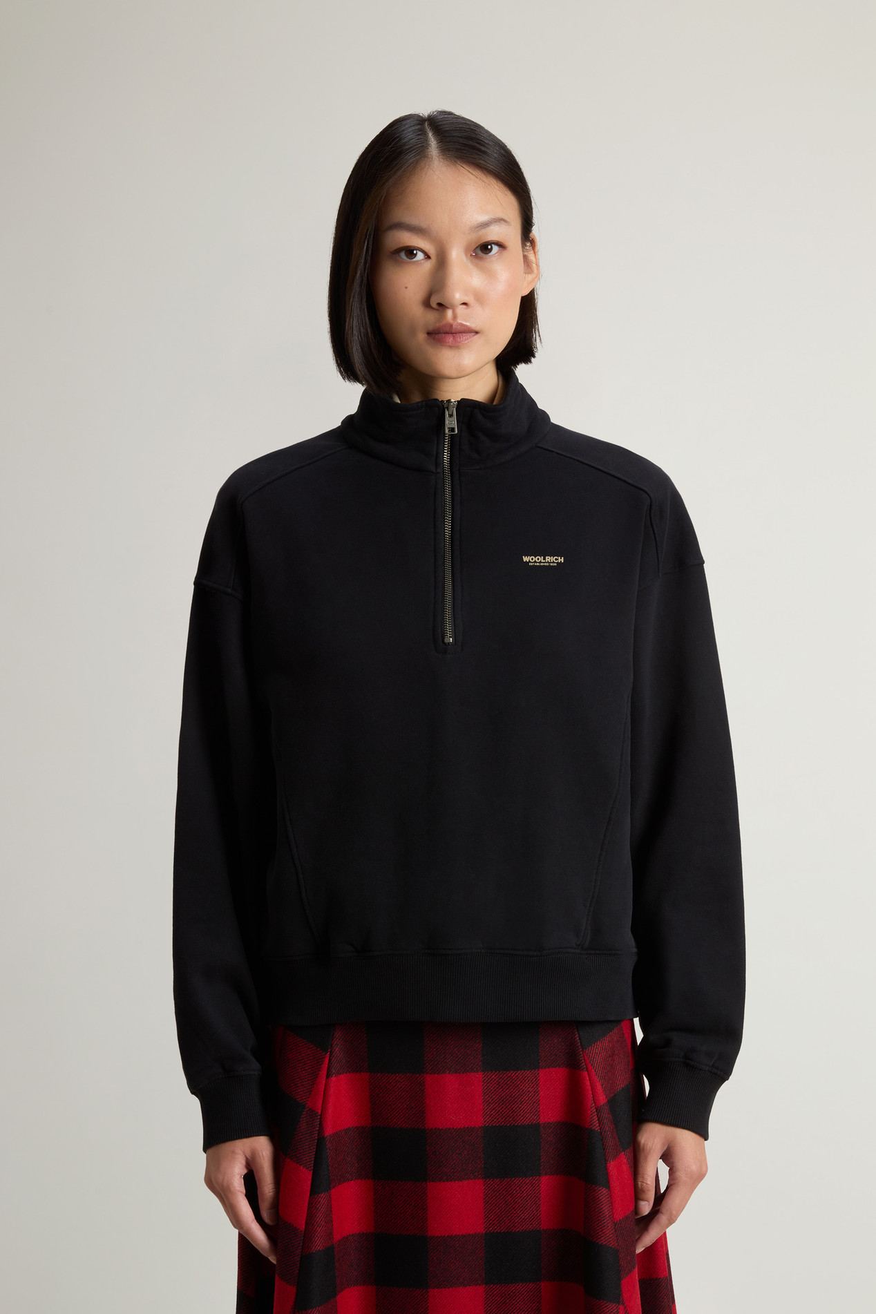 High Neck Sweatshirt in Pure Cotton Black photo 1 | Woolrich