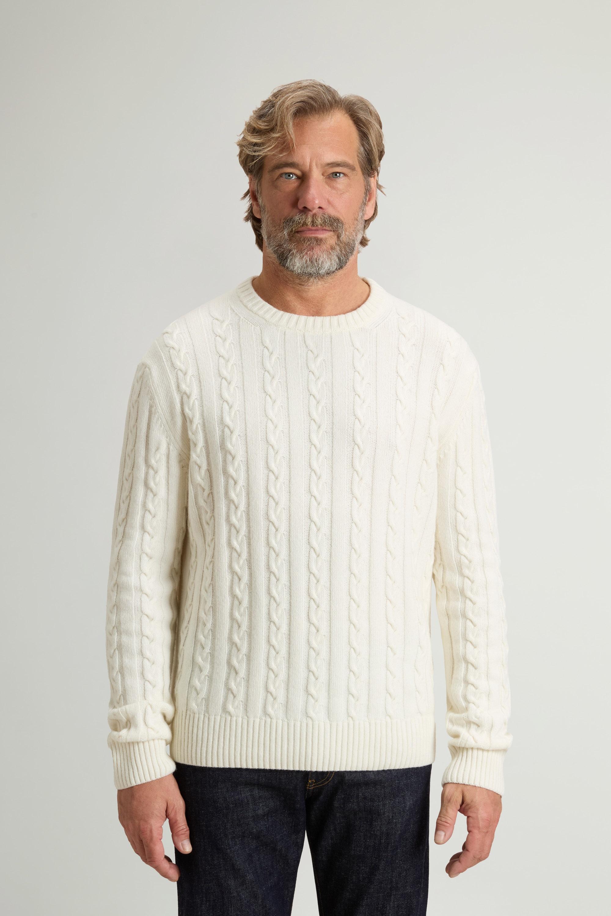 Maglione girocollo in misto lana e cotone a trecce Bianco photo 1 | Woolrich