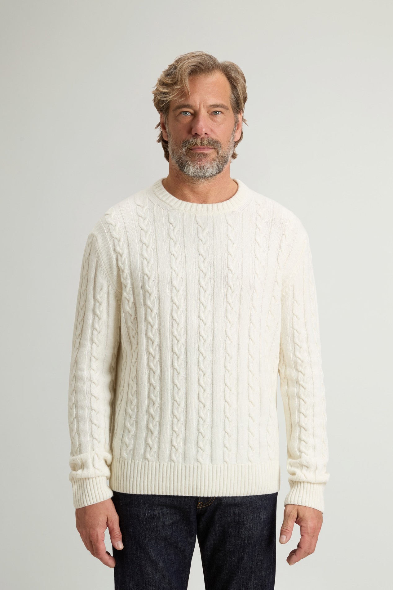 Maglione girocollo in misto lana e cotone a trecce Bianco photo 1 | Woolrich