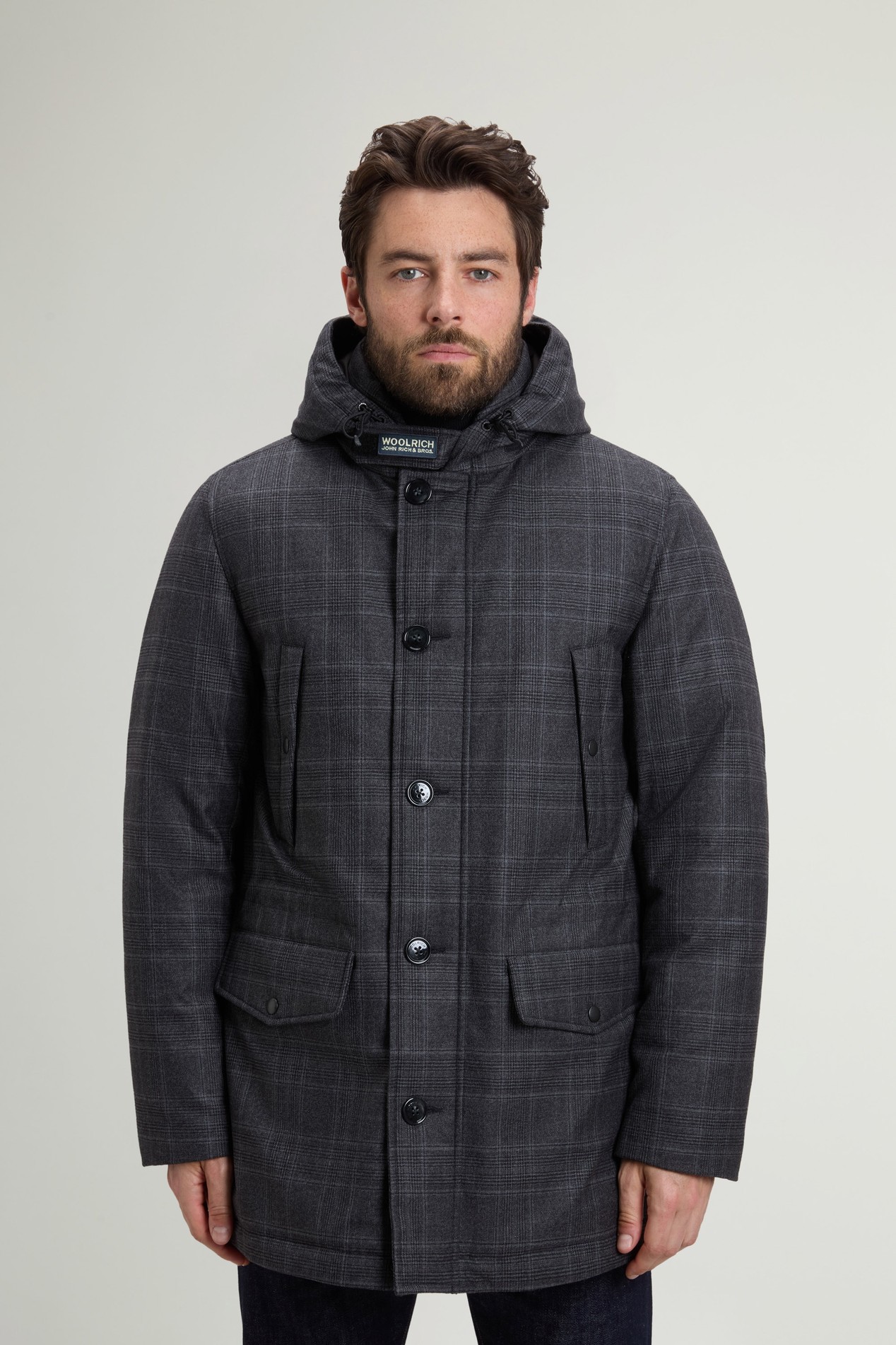 Zelander Prince of Wales Parka in Italian Pure Virgin Wool Gray photo 1 | Woolrich