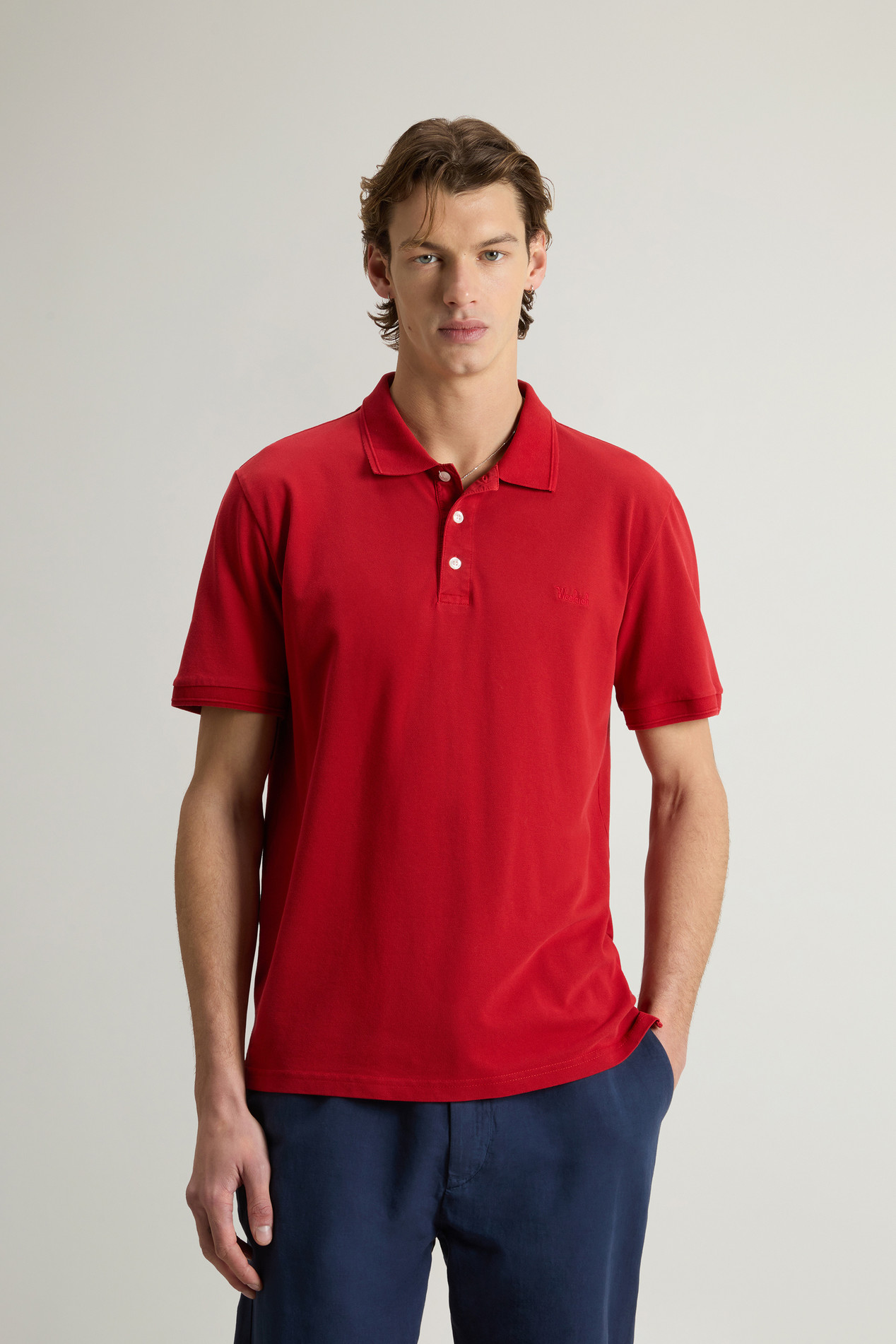 Garment-Dyed Mackinack Polo in Stretch Cotton Piquet Red photo 1 | Woolrich