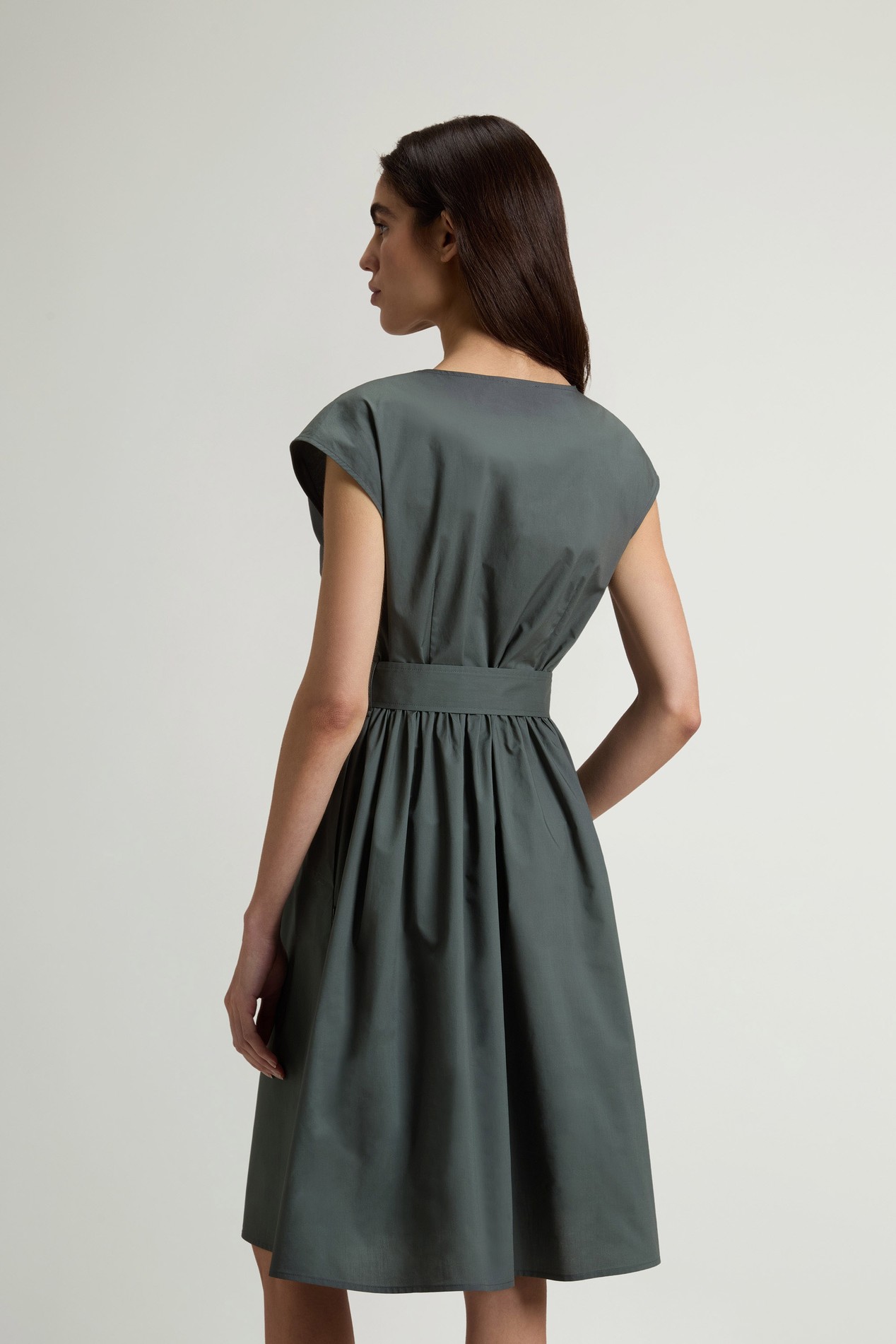 Pure Cotton Poplin Dress with Belt Green photo 3 | Woolrich