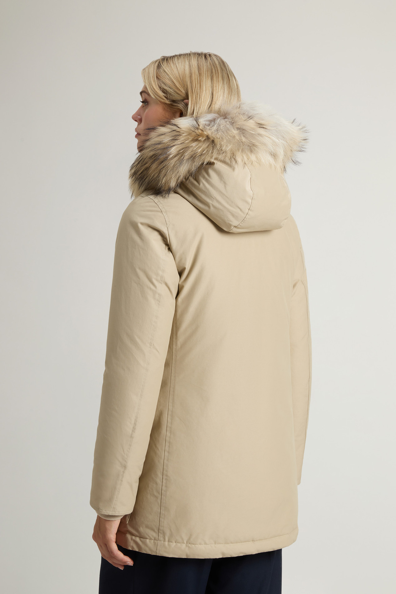 Arctic Parka in Ramar Cloth with Four Pockets and Detachable Fur Beige photo 3 | Woolrich