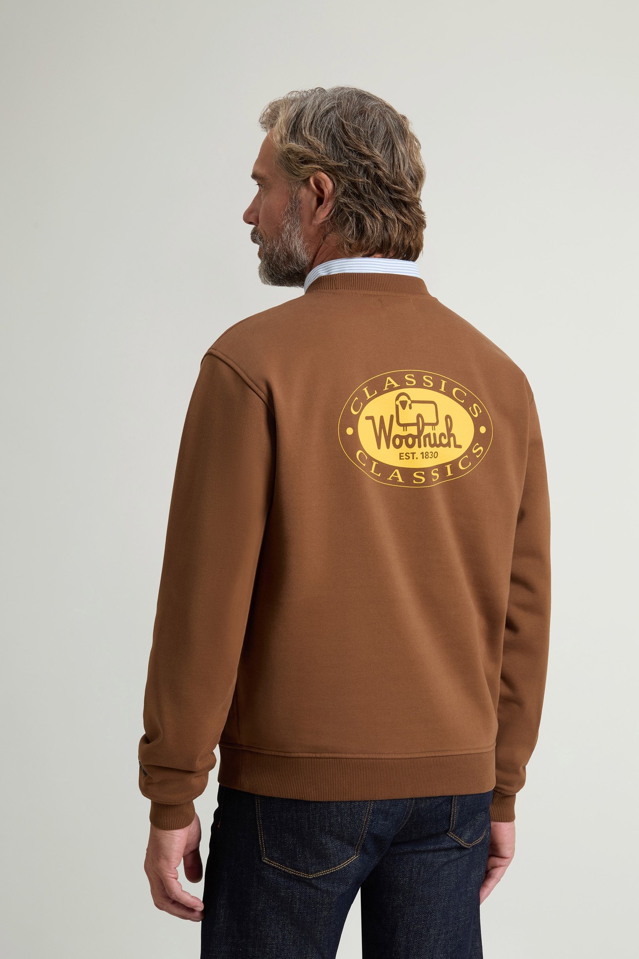 Crewneck Sweatshirt in Cotton Blend with Print Brown photo 3 | Woolrich