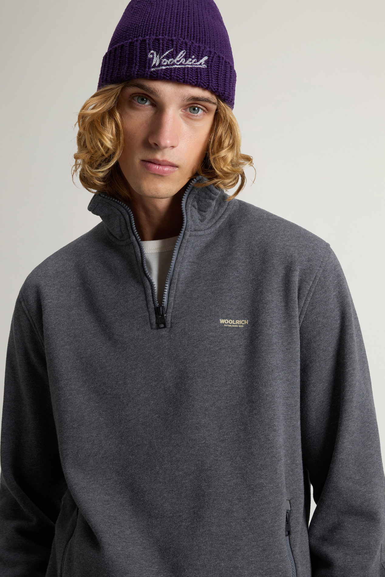 Hybrid Pure Cotton and Nylon Turtleneck Sweatshirt Gray photo 4 | Woolrich