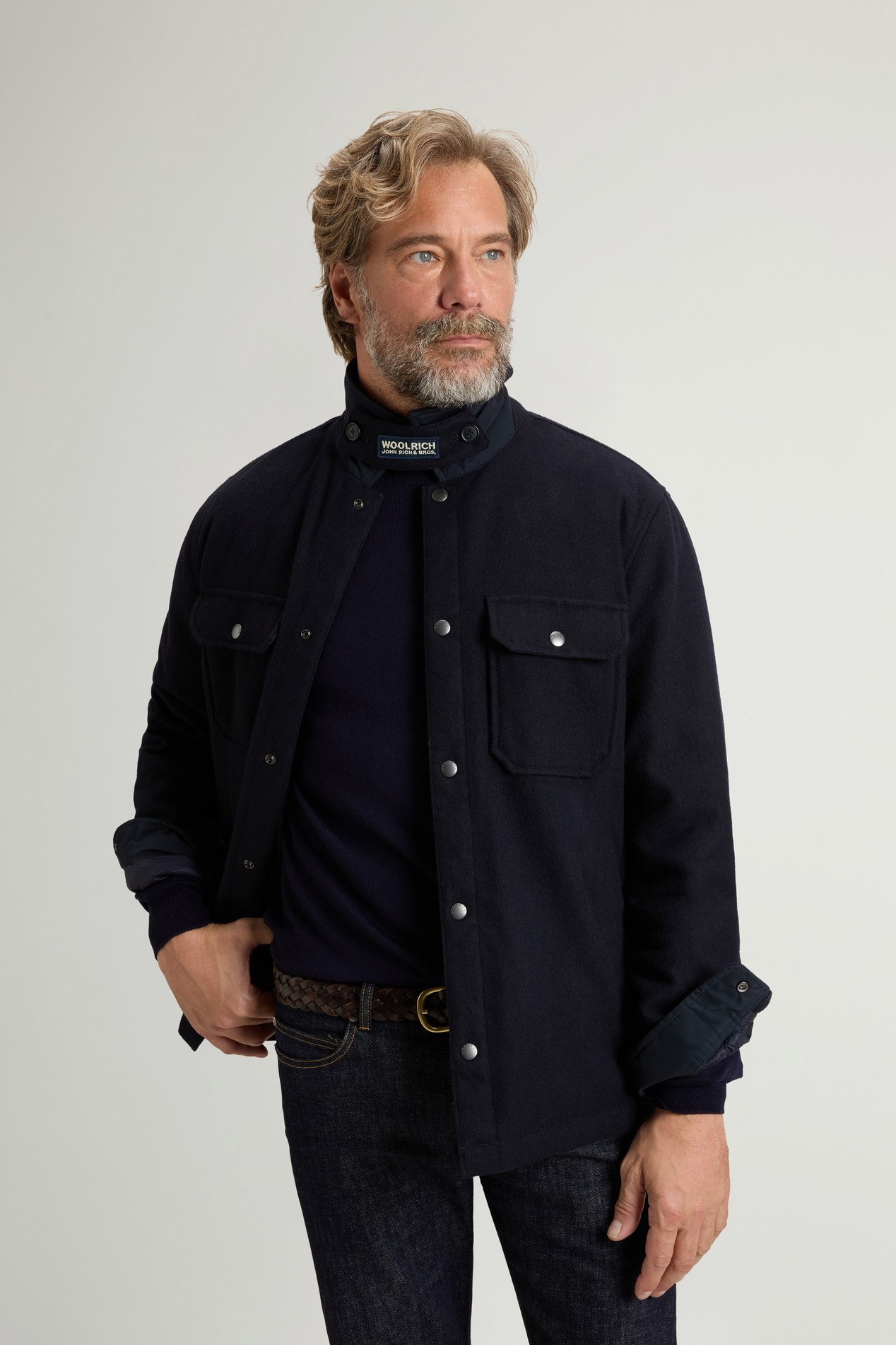 Surchemise Alaskan en laine italienne Melton mélangée recyclée Bleu photo 4 | Woolrich