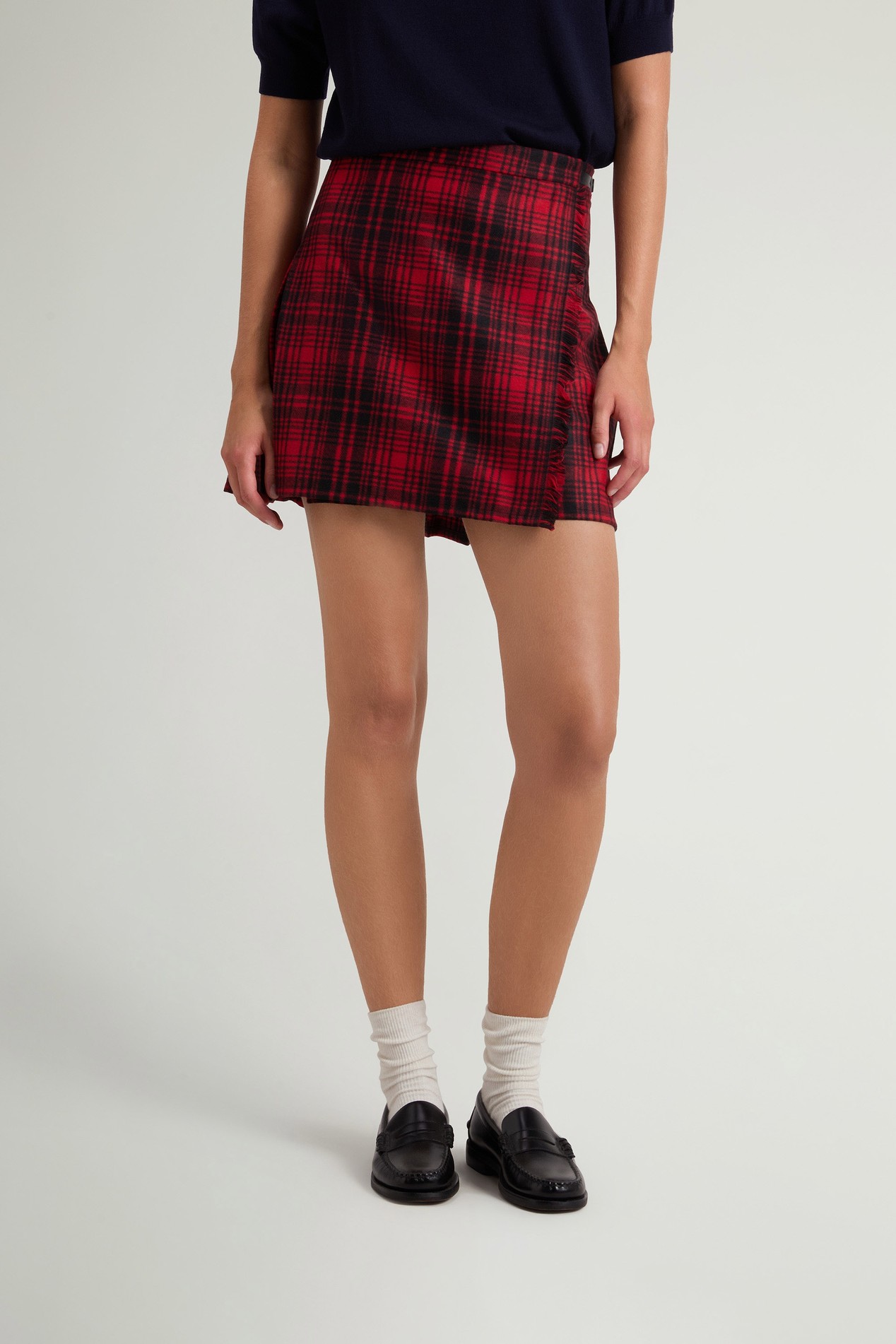 Checked Mini Skirt in Recycled Italian Wool-Blend Flannel Red photo 1 | Woolrich