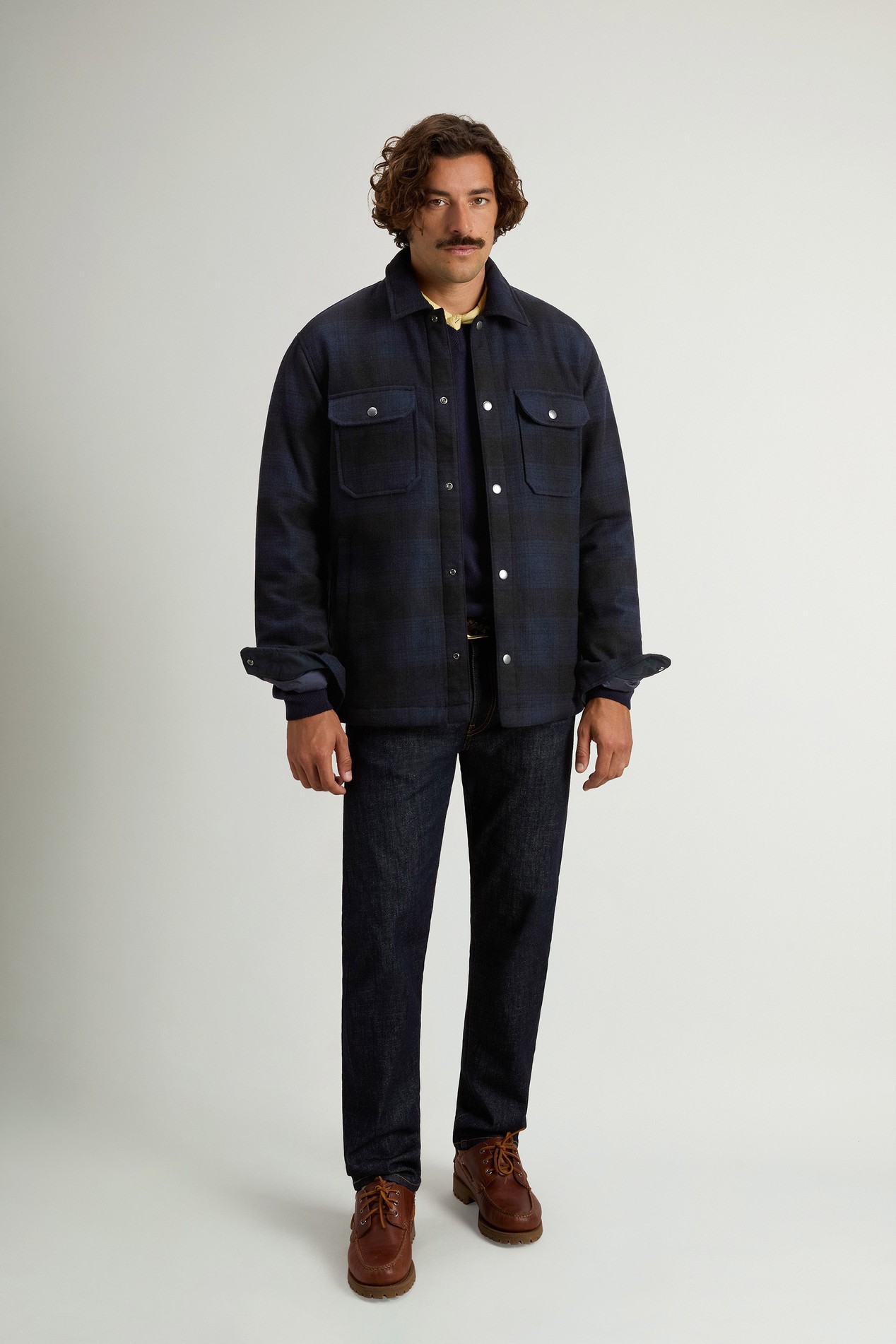 Padded Alaskan Check Overshirt in Recycled Italian Wool Blend Blue photo 2 | Woolrich