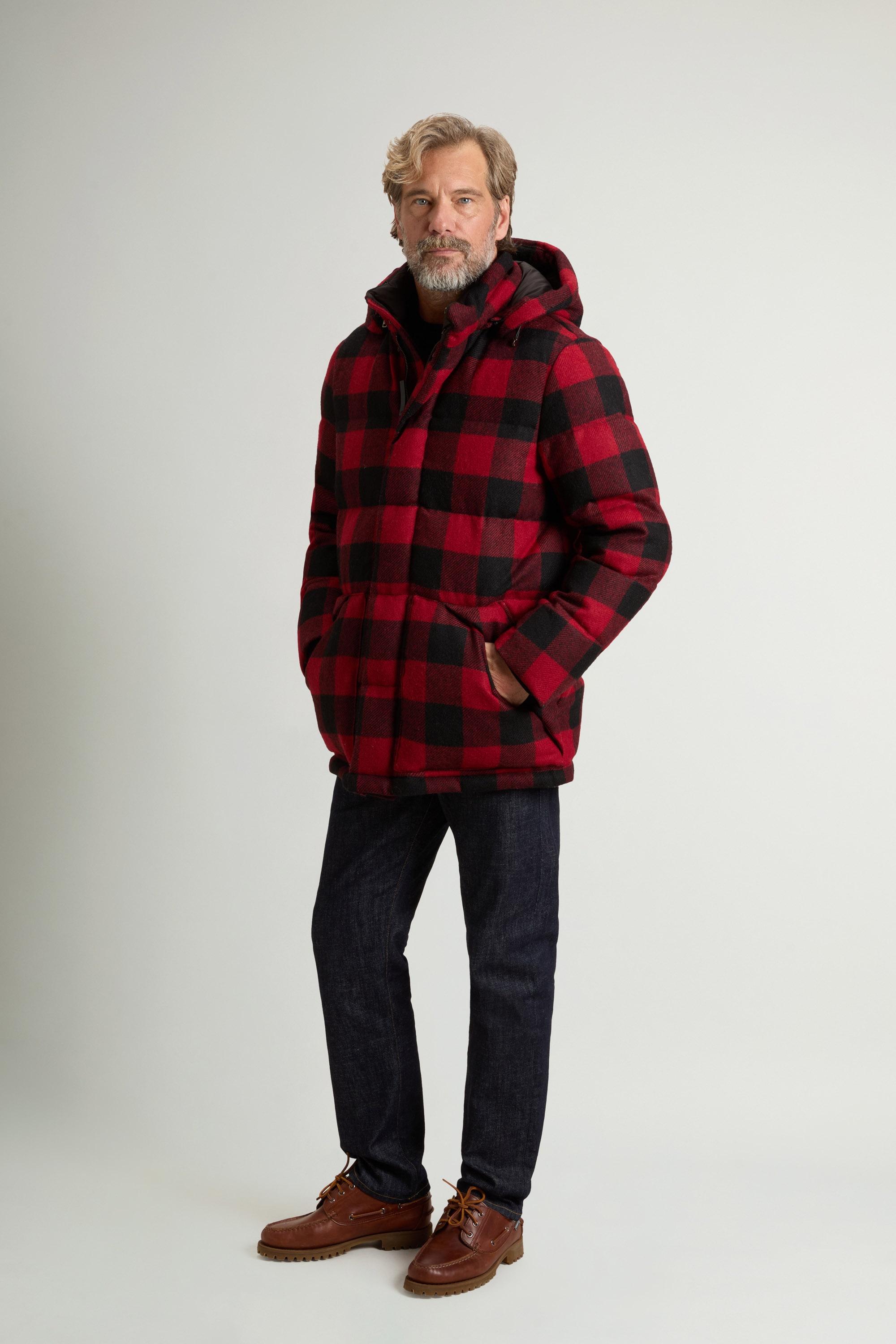 Parka Moon matelassée en pure laine vierge à carreaux Rouge photo 1 | Woolrich