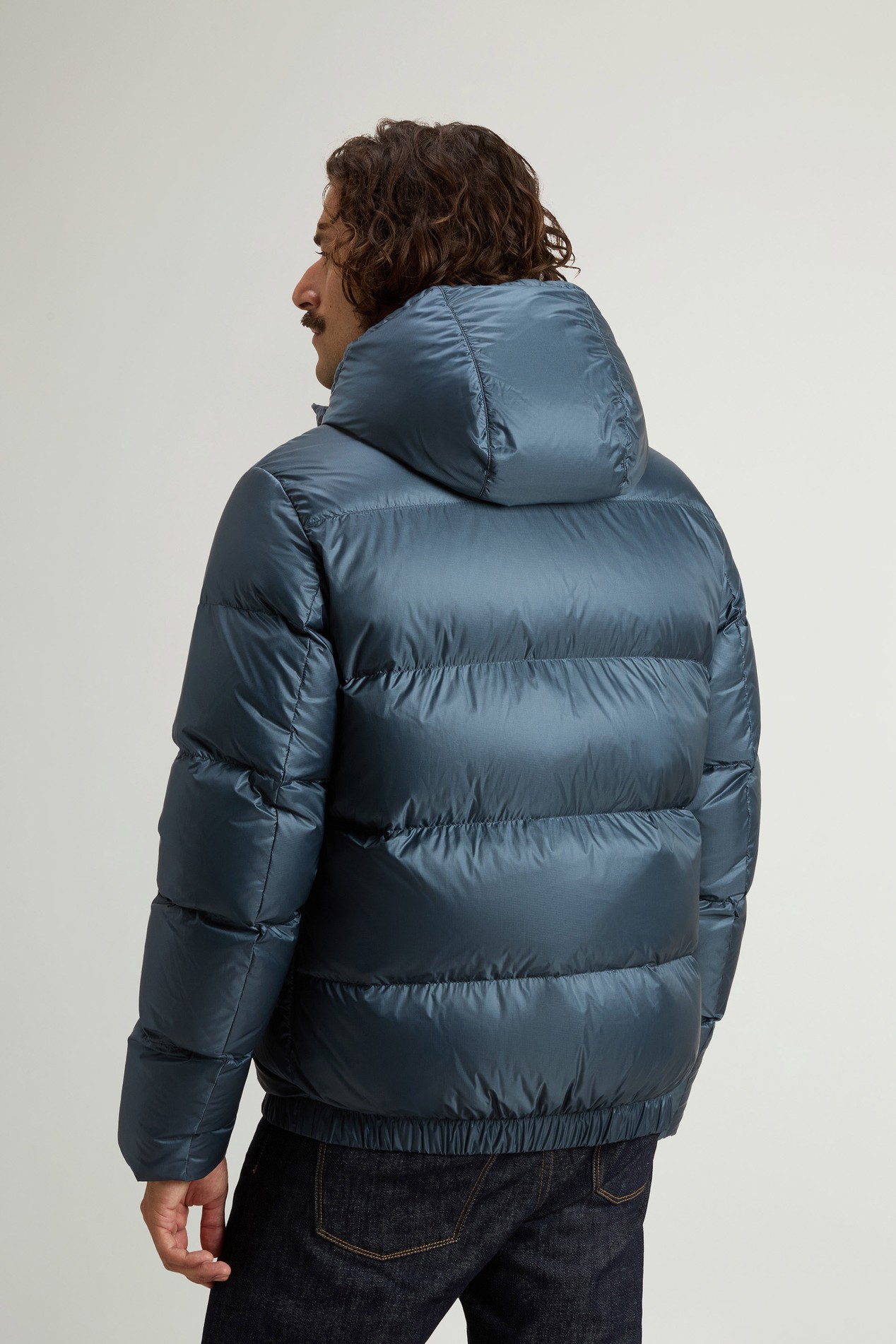 Quilted down jacket in recycled Pertex® Quantum fabric with hood Blue photo 3 | Woolrich