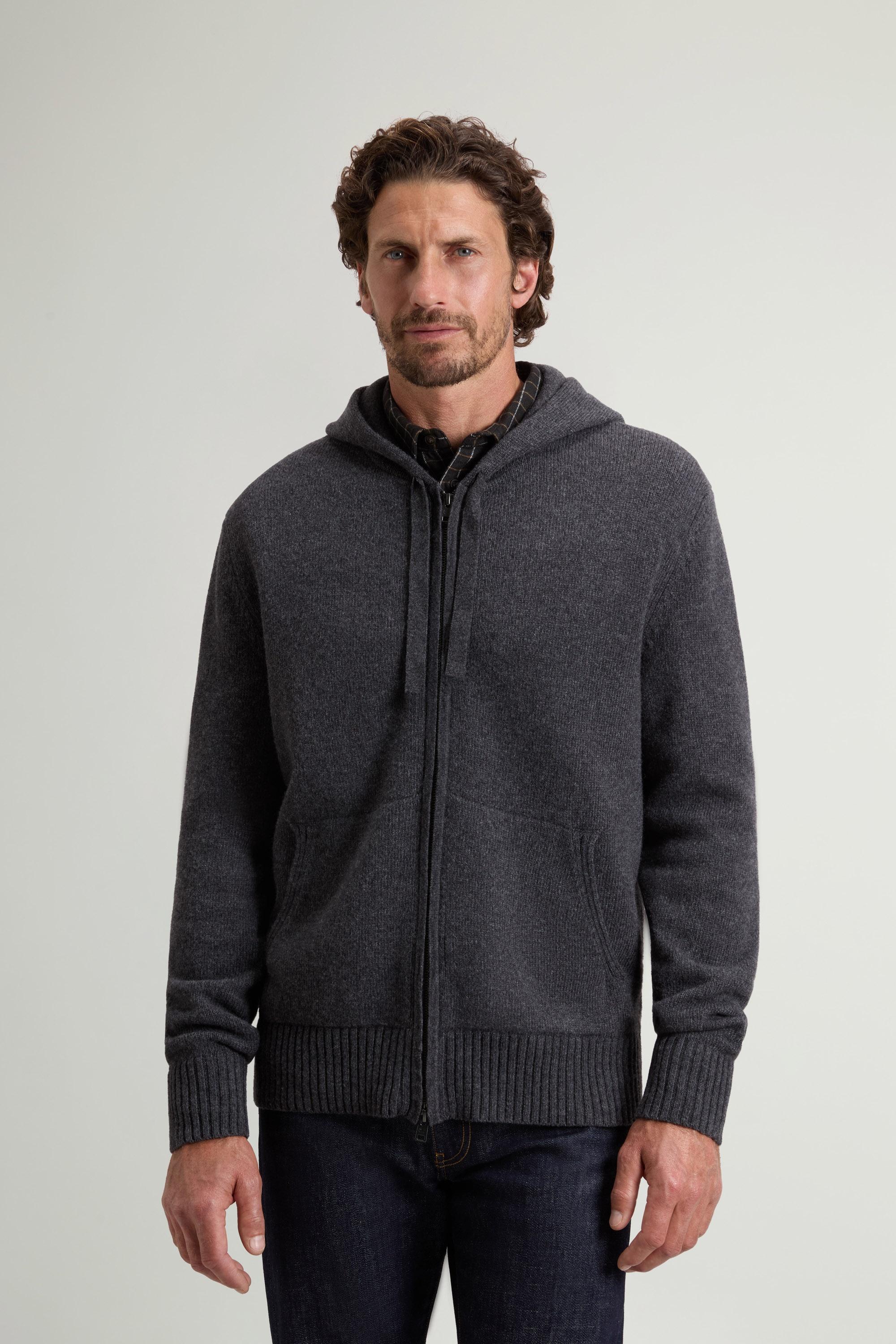 Full-Zip Hooded Cardigan in Pure Virgin Wool Gray photo 1 | Woolrich