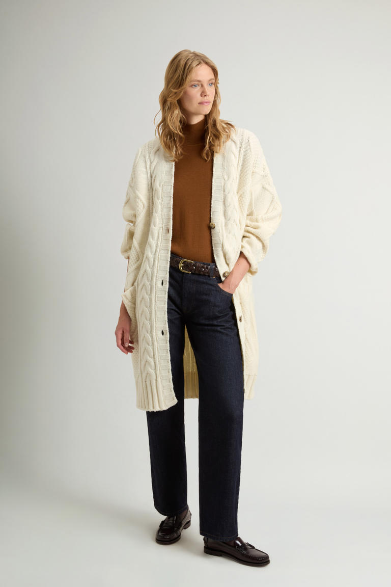Lang vest van wolmix met kabel- en ruitpatroon Wit photo 1 | Woolrich