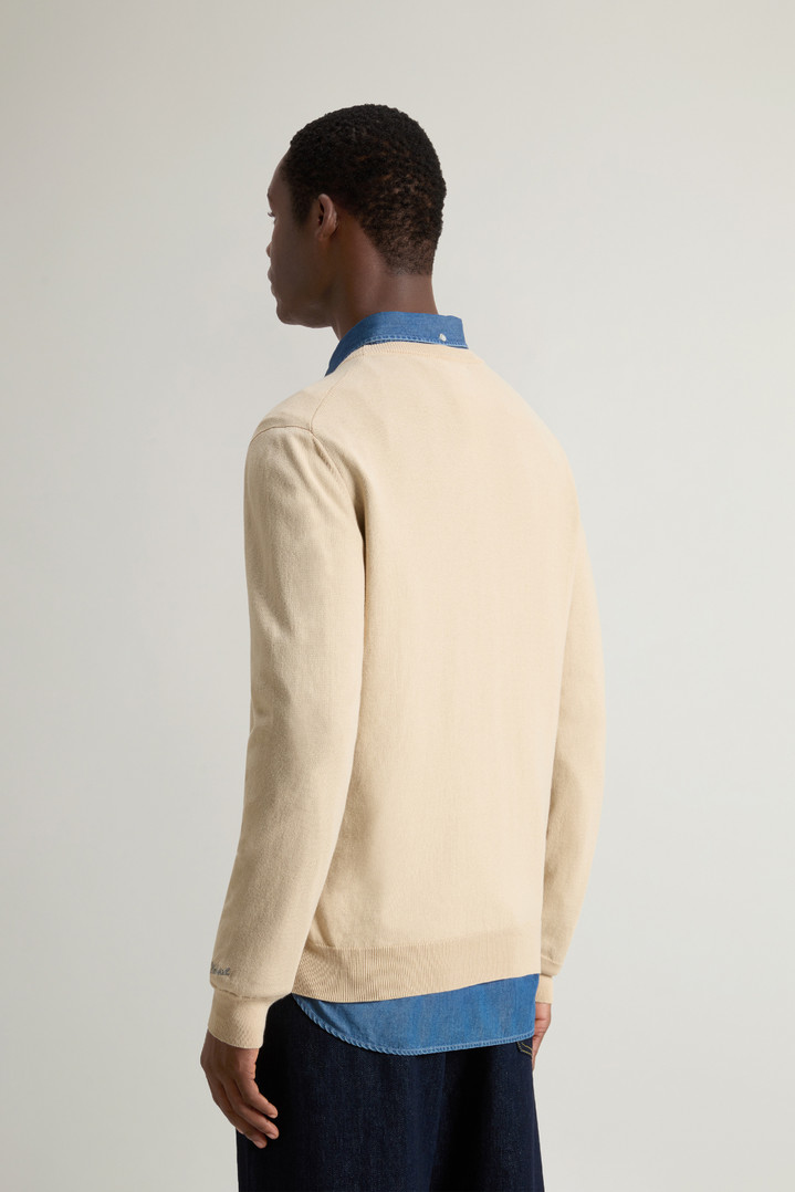 Crewneck Sweater in Pure Cotton with Embroidered Logo Beige photo 3 | Woolrich