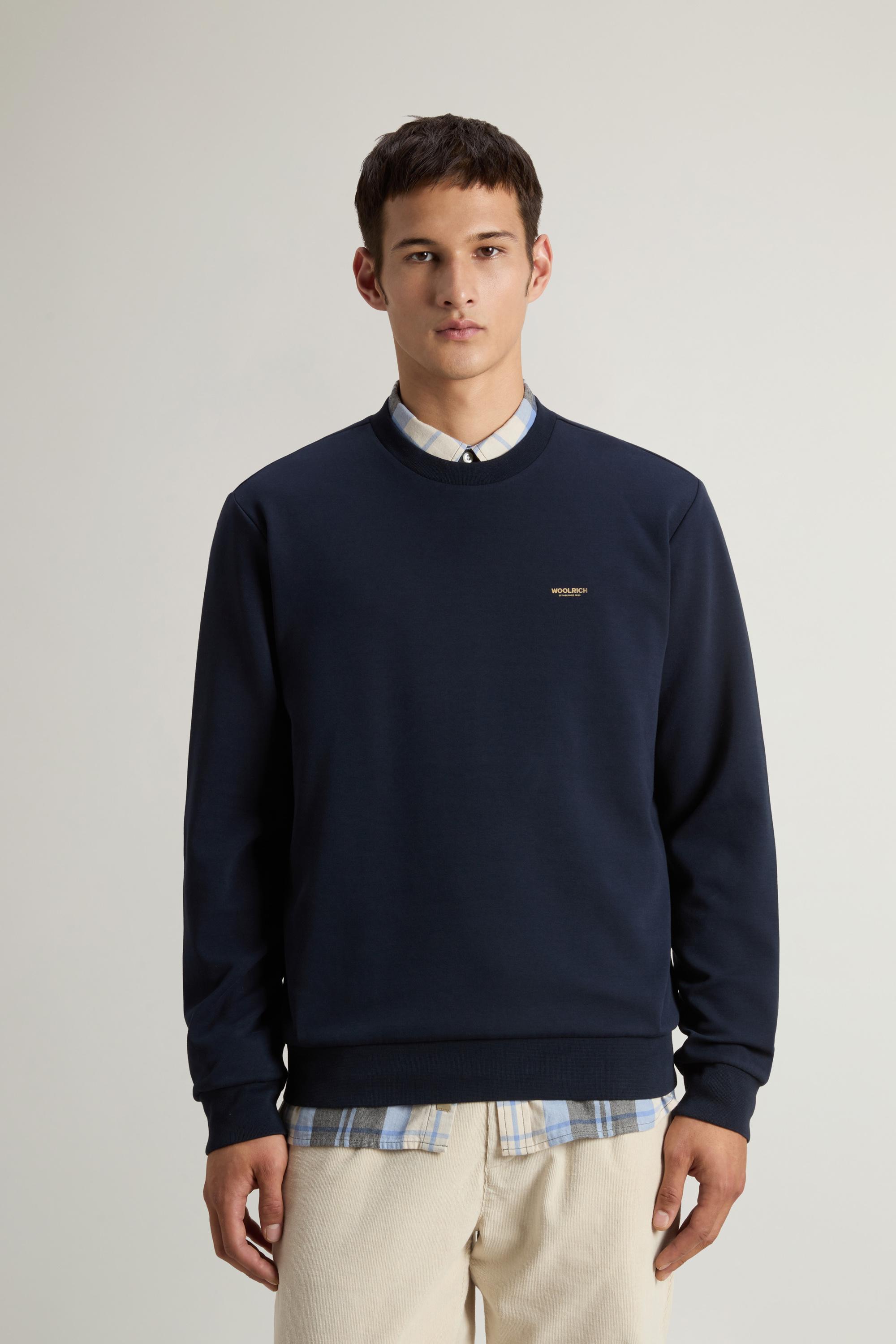 Sweat-shirt ras-du-cou en interlock de coton mélangé avec logo Bleu photo 1 | Woolrich