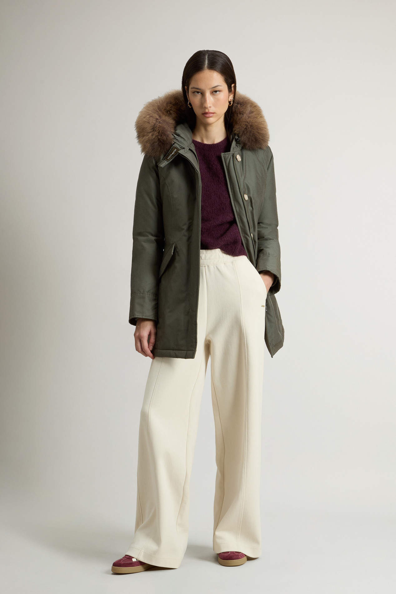 Arctic Parka in Ramar Cloth with Detachable Fur Trim Green photo 2 | Woolrich