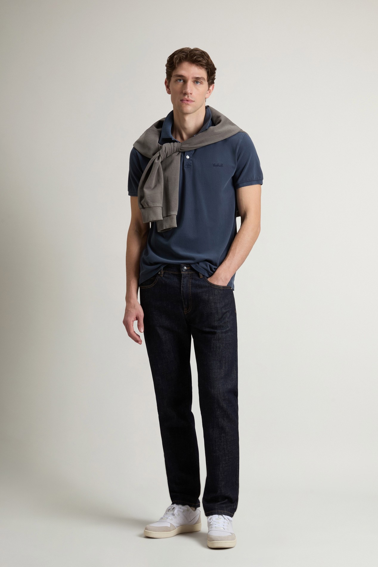Garment-Dyed Mackinack Polo in Stretch Cotton Piquet Blue photo 2 | Woolrich