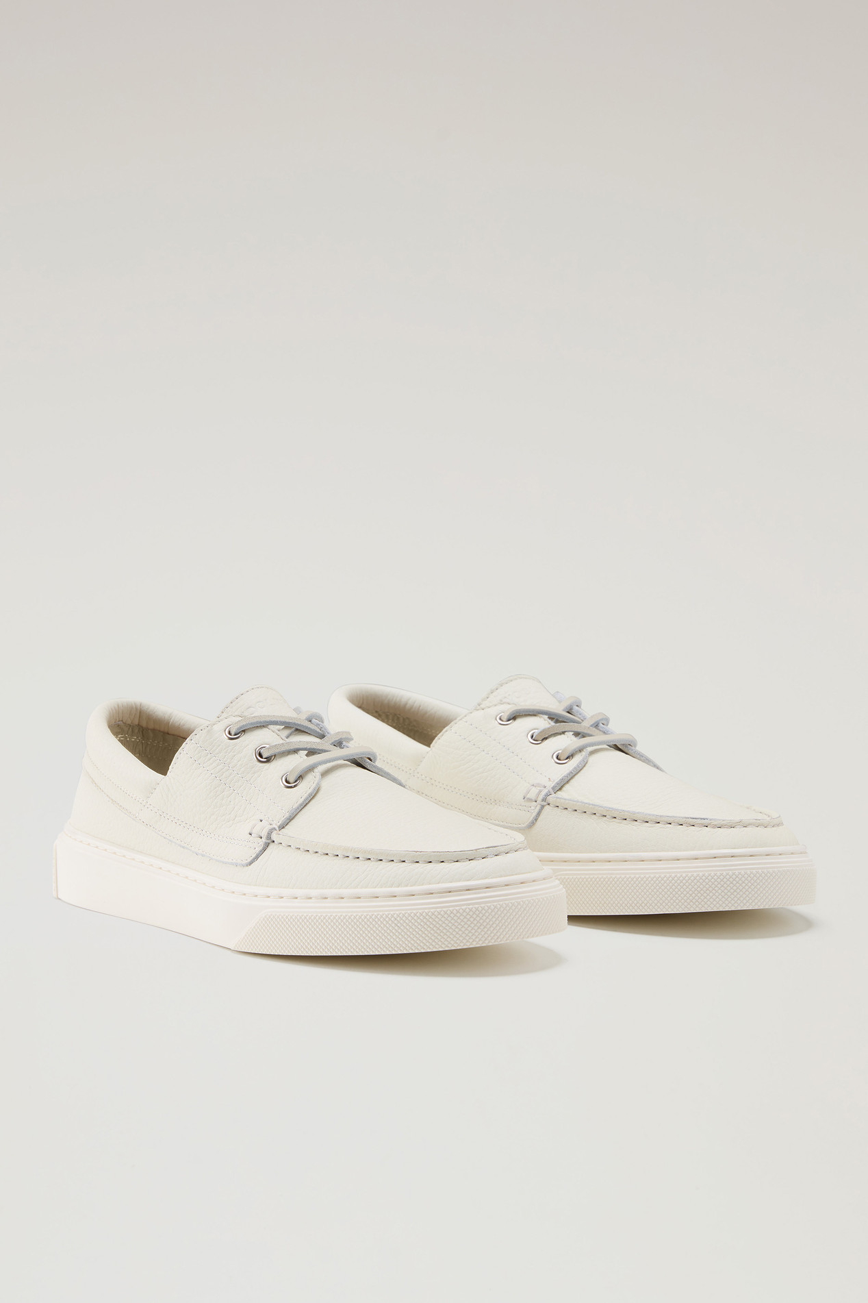 Tumbled Leather Boat Shoes White photo 2 | Woolrich