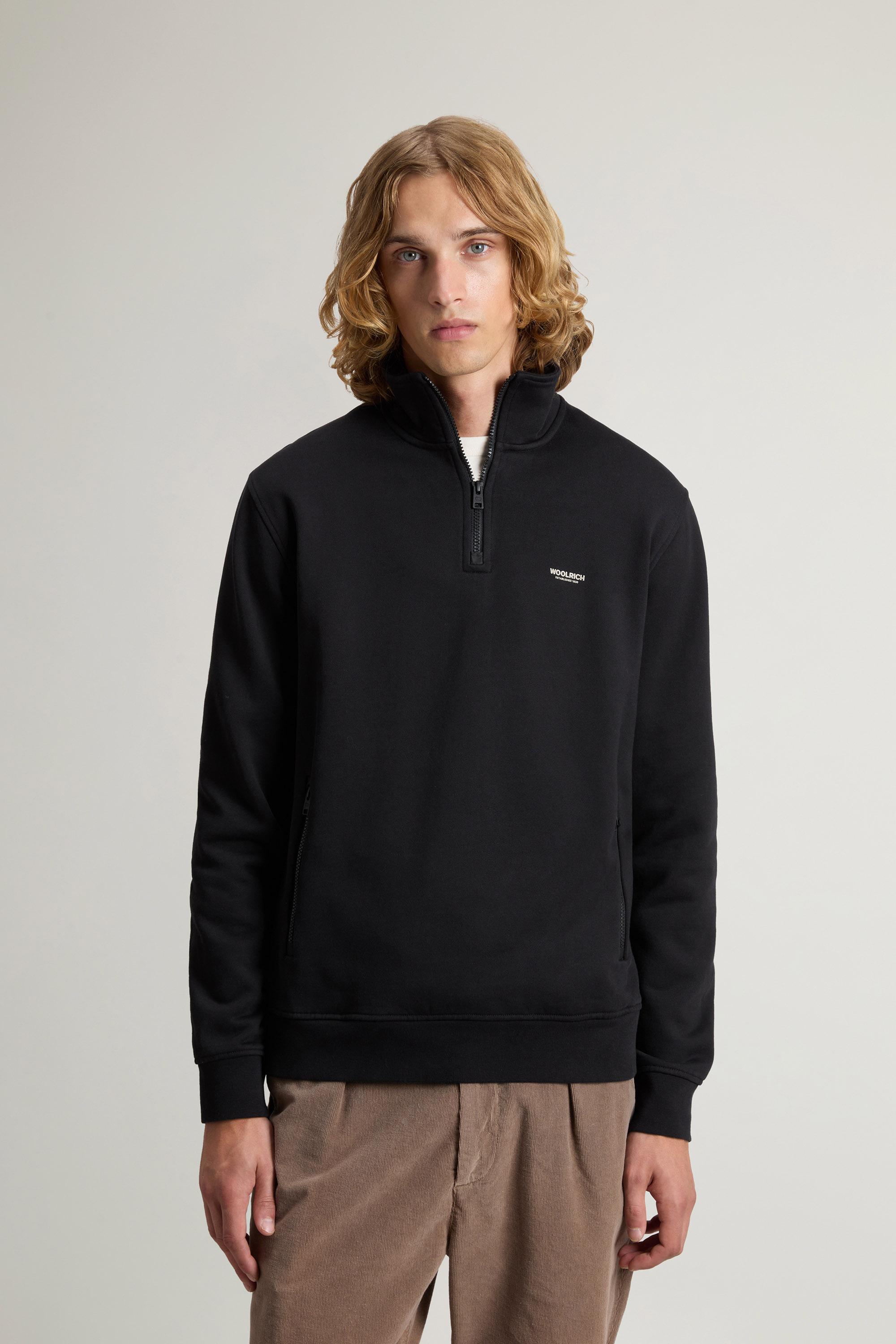 Hybrid Pure Cotton and Nylon Turtleneck Sweatshirt Black photo 1 | Woolrich