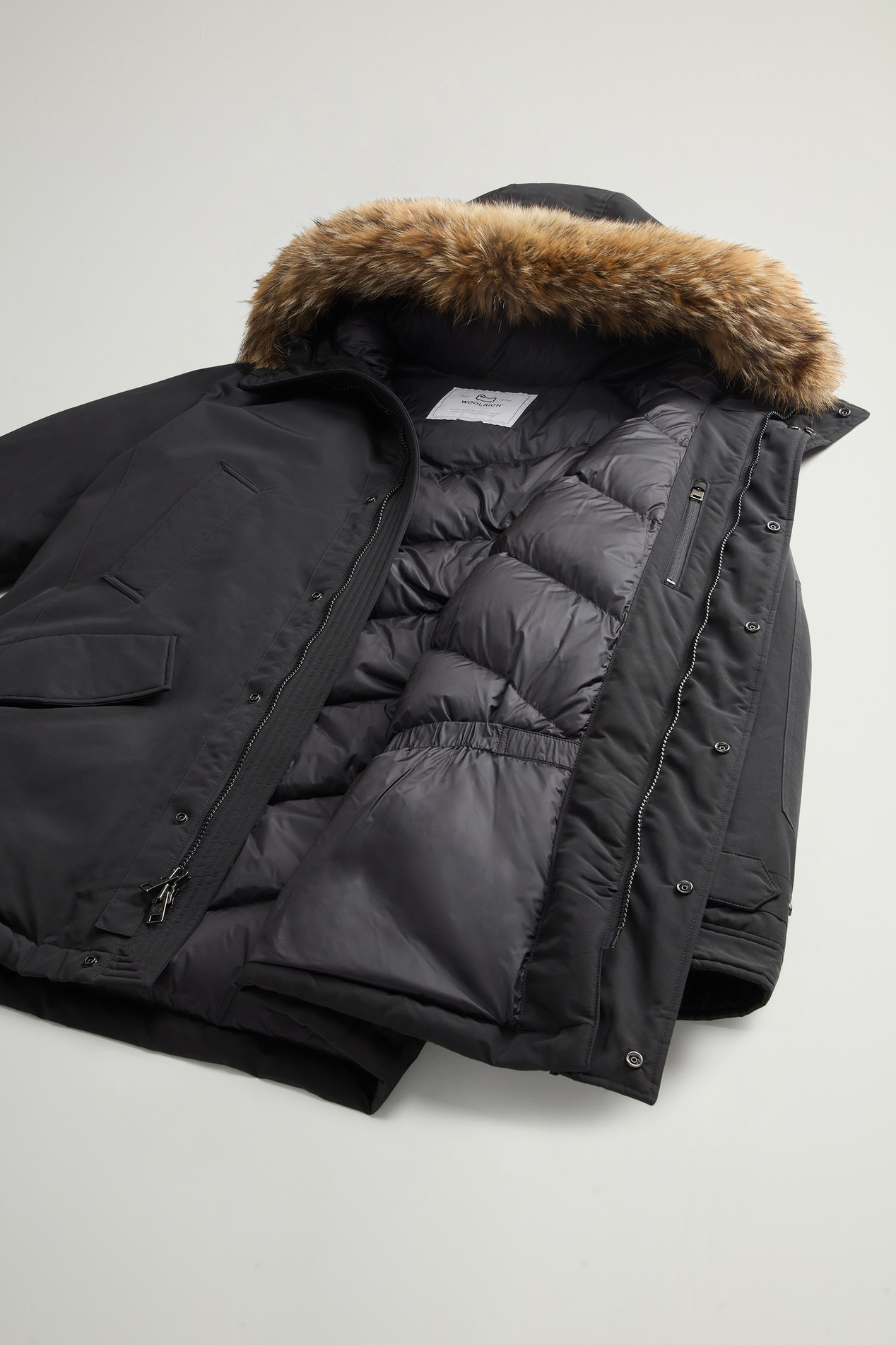 Polar Parka in Ramar Cloth with High Collar and Fur Trim Black photo 8 | Woolrich