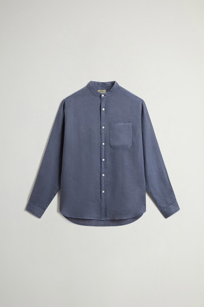 BAND COLLAR LINEN SHIRT Blue photo 5 | Woolrich