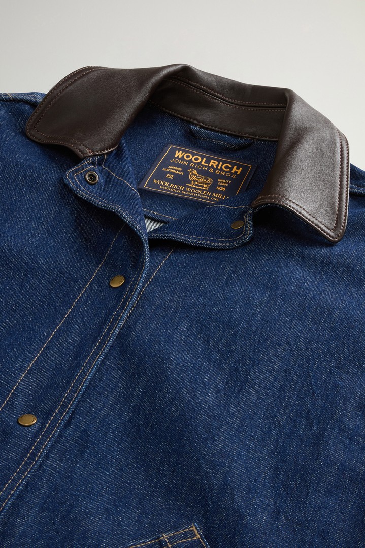 Jacket in Pure Cotton Denim with Leather Collar Blue photo 6 | Woolrich