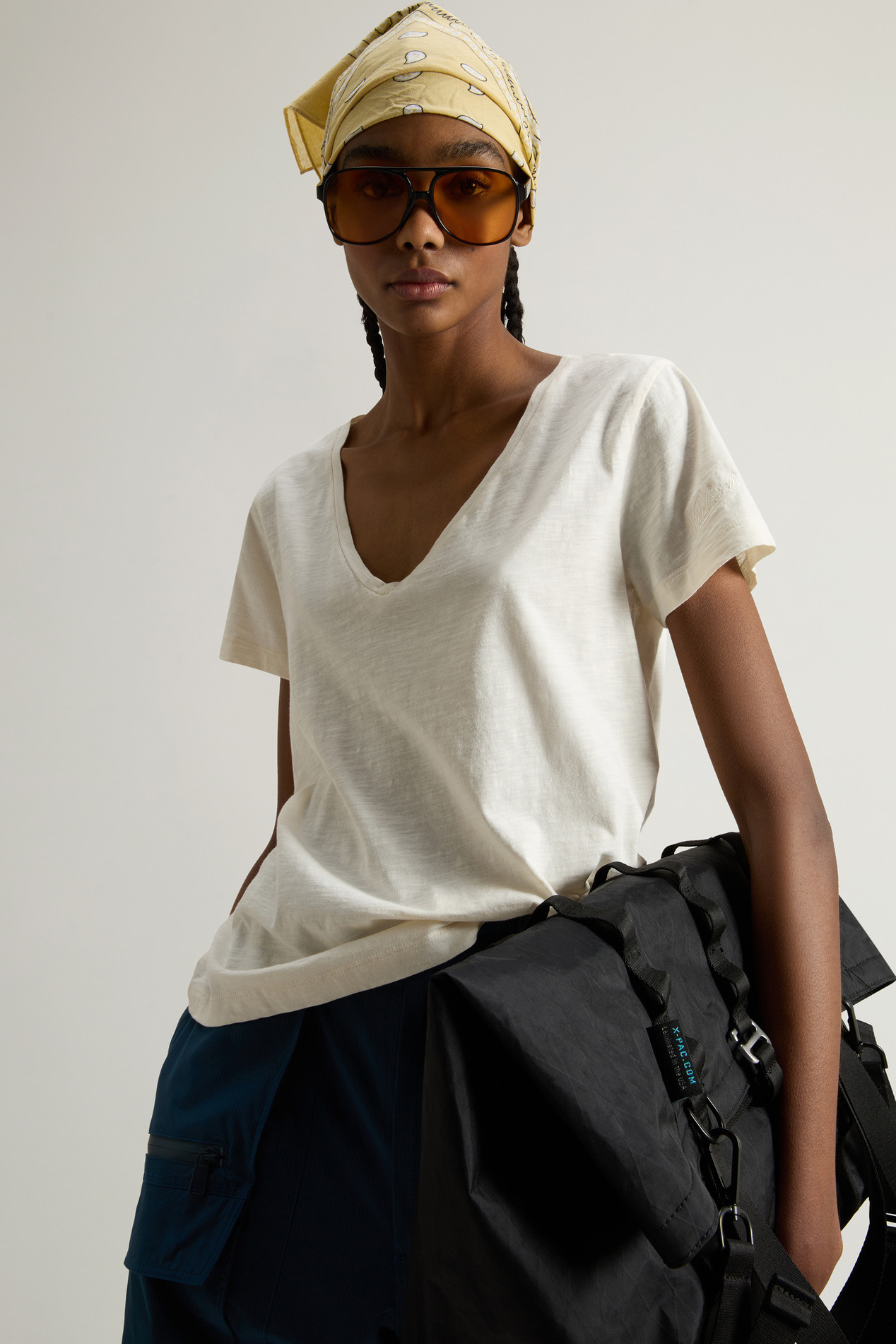 Pure Cotton Slub T-Shirt with V-Neck White photo 4 | Woolrich