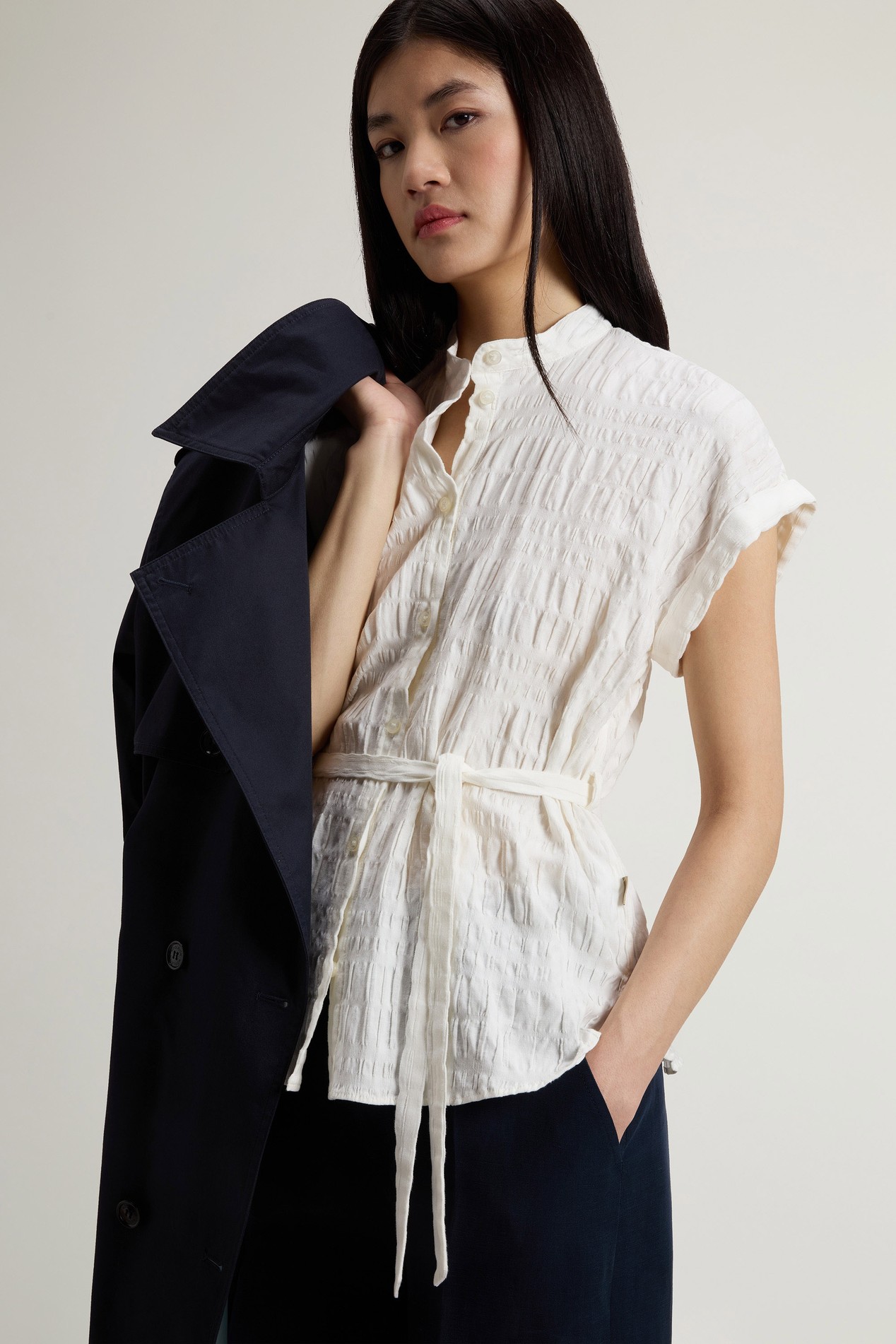PRINTED COTTON LINEN BLOUSE White photo 4 | Woolrich