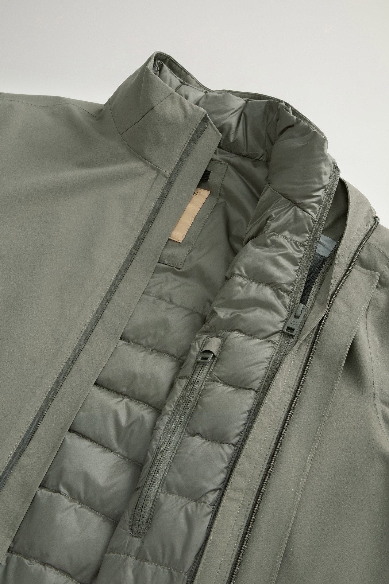 2-In-1 Overcoat in Two-Layered Fabric Green photo 7 | Woolrich