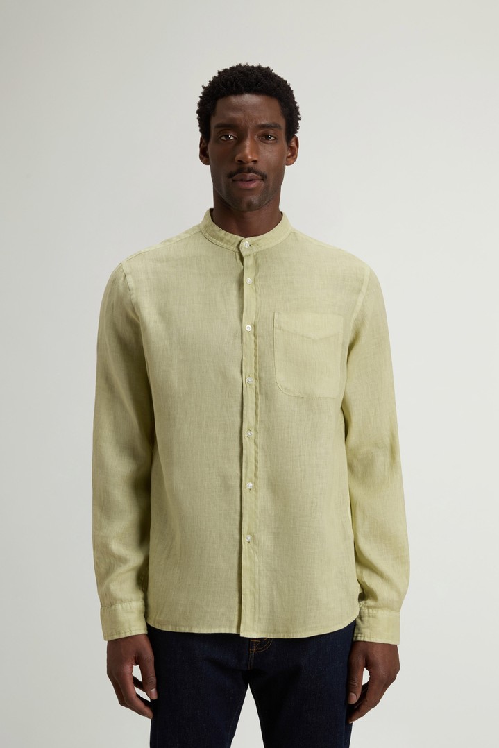 BAND COLLAR LINEN SHIRT Green photo 1 | Woolrich