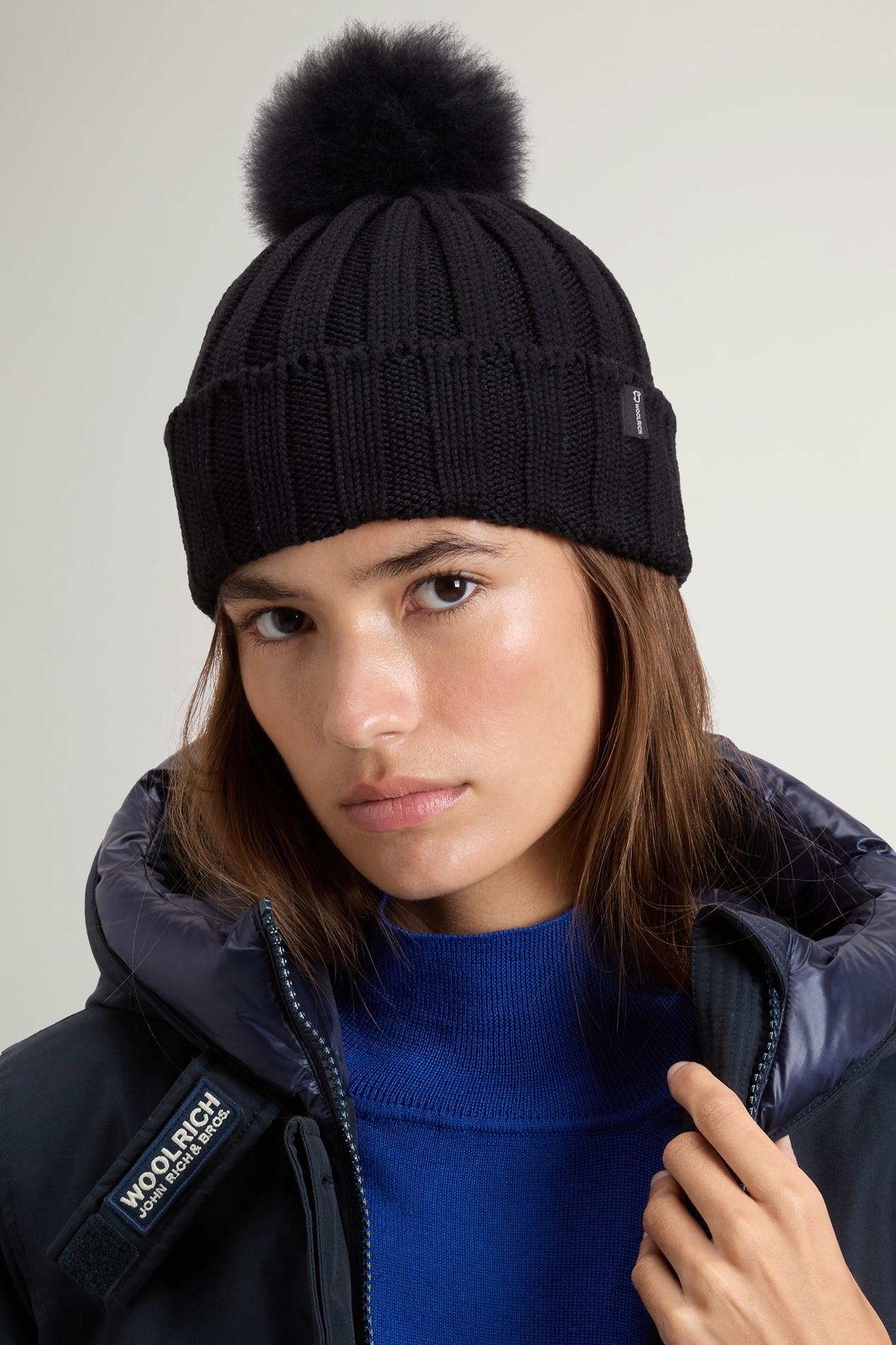 Merino Virgin Wool Beanie with Removable Cashmere Pompom Black photo 1 | Woolrich