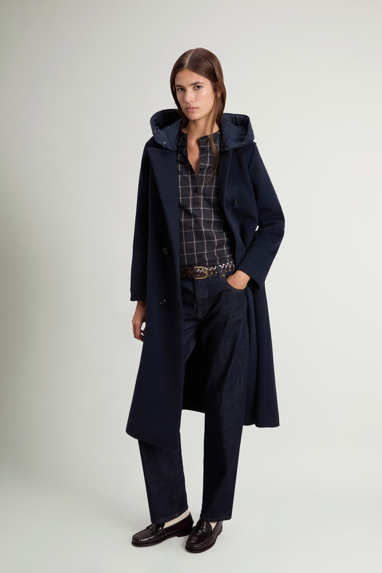 Double-Breasted Coat in Melton Wool Blend Blue photo 2 | Woolrich