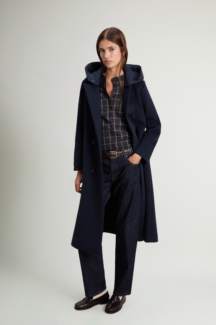 Double-Breasted Coat in Melton Wool Blend Blue photo 2 | Woolrich