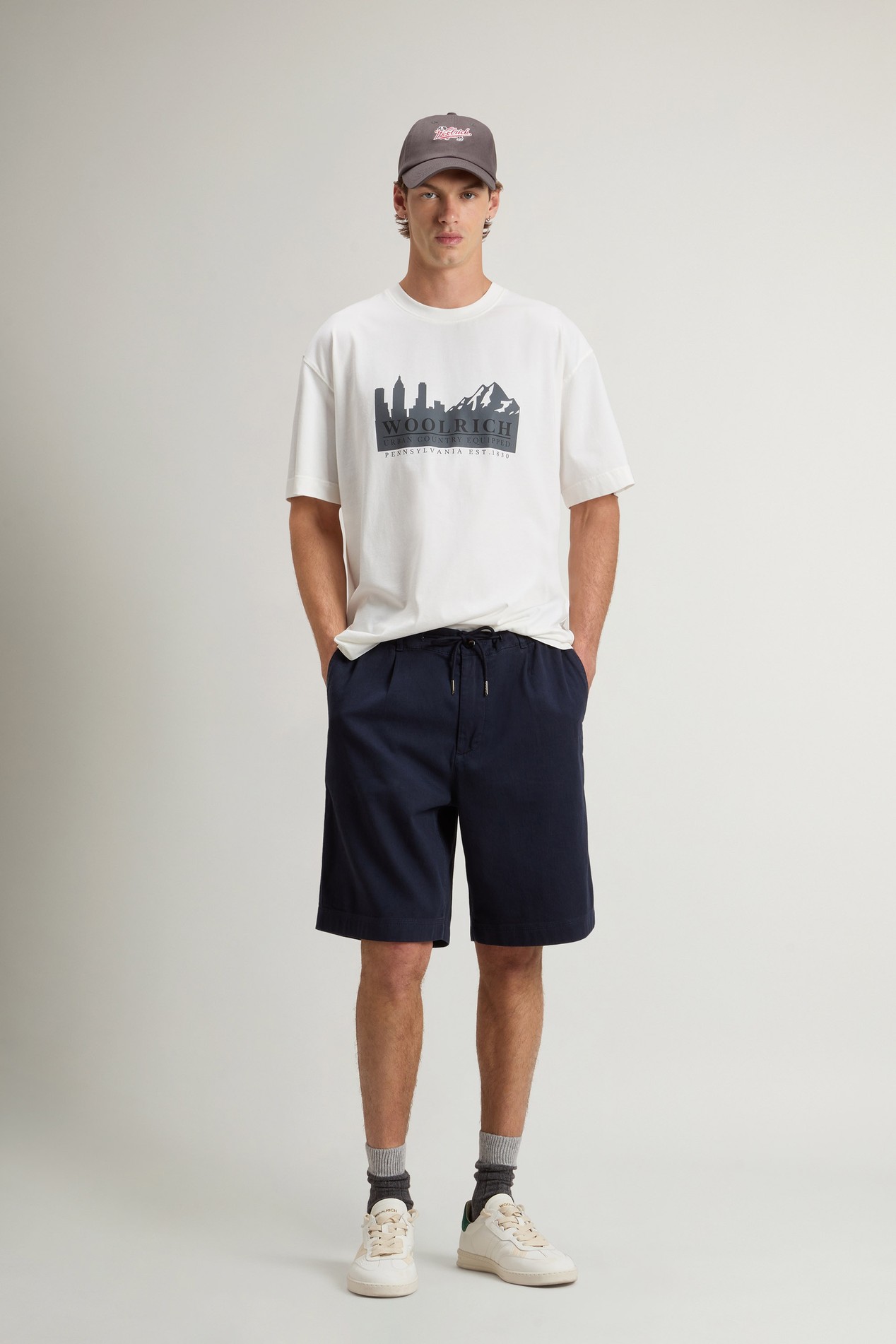 Garment-Dyed Milton Shorts in Cotton and Linen Blend Blue photo 1 | Woolrich