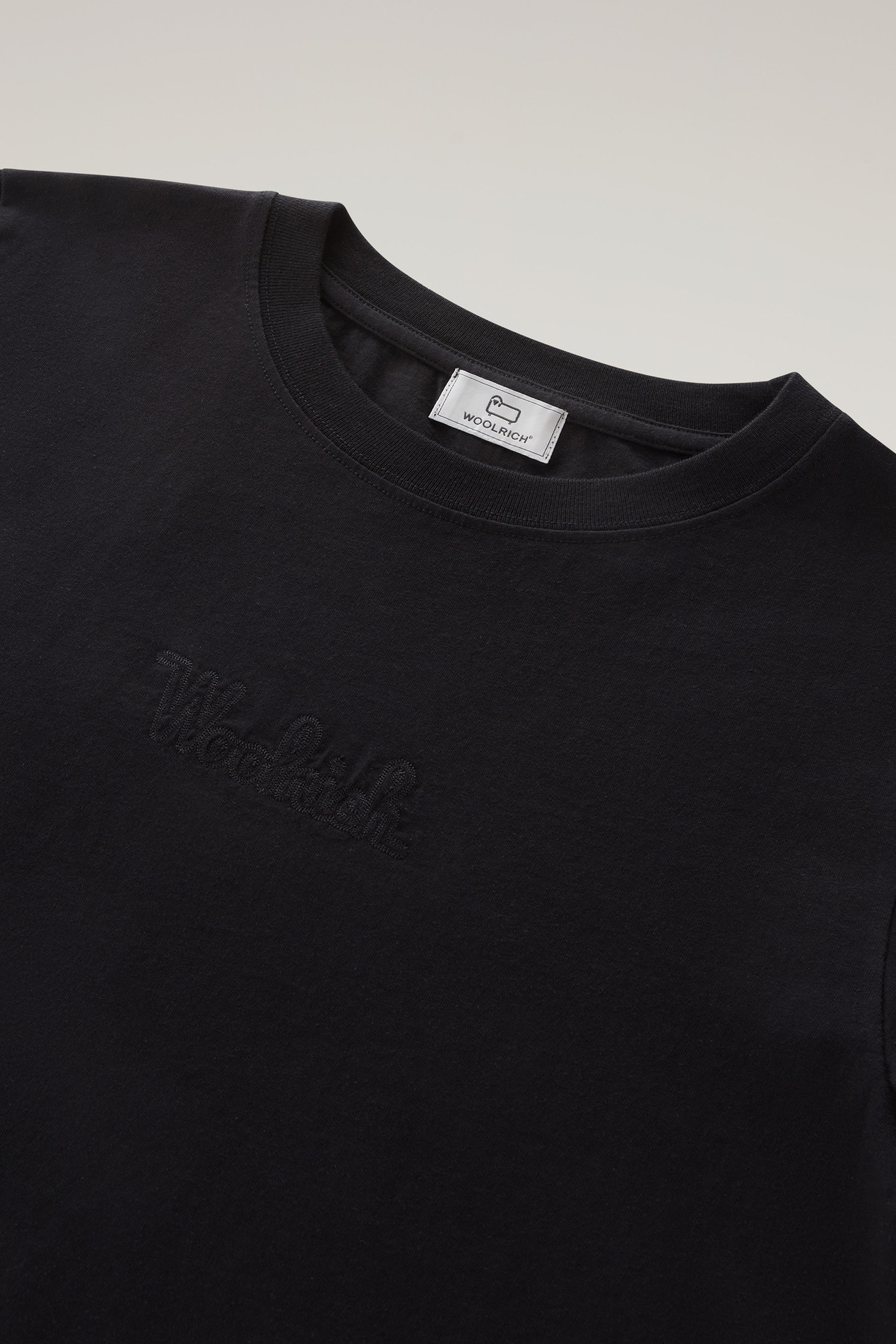 Pure Cotton T-Shirt with an Embroidered Logo Black photo 2 | Woolrich
