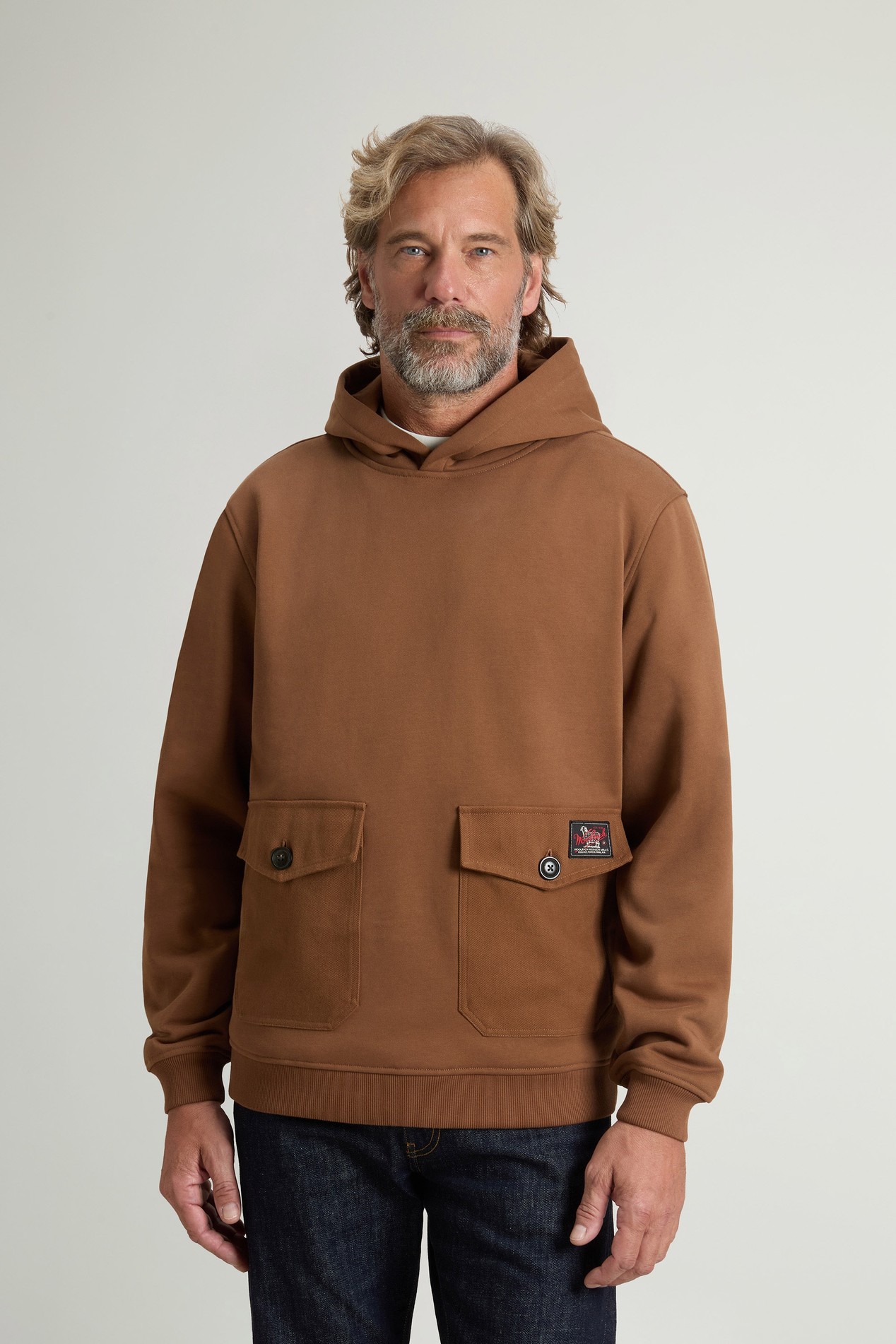 Kapuzenpullover aus einer Baumwollmischung mit Tasche Braun photo 1 | Woolrich