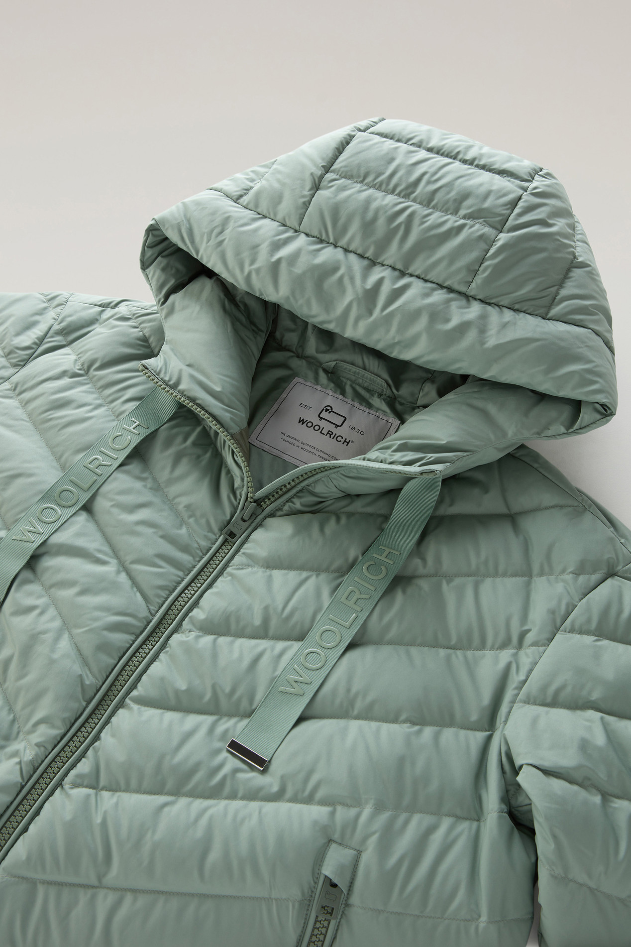 Microfibre Jacket with Chevron Quilting and Hood Green photo 2 | Woolrich