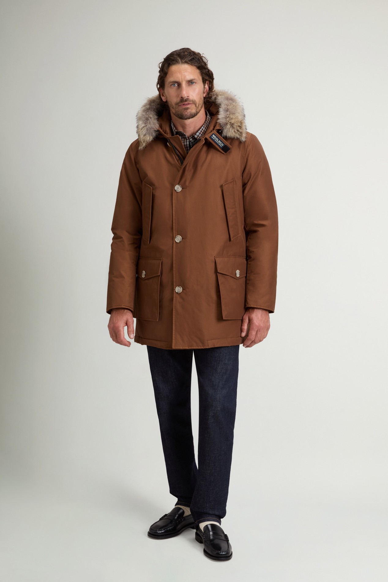 Arctic Parka in Ramar Cloth with Detachable Fur Trim Brown photo 2 | Woolrich